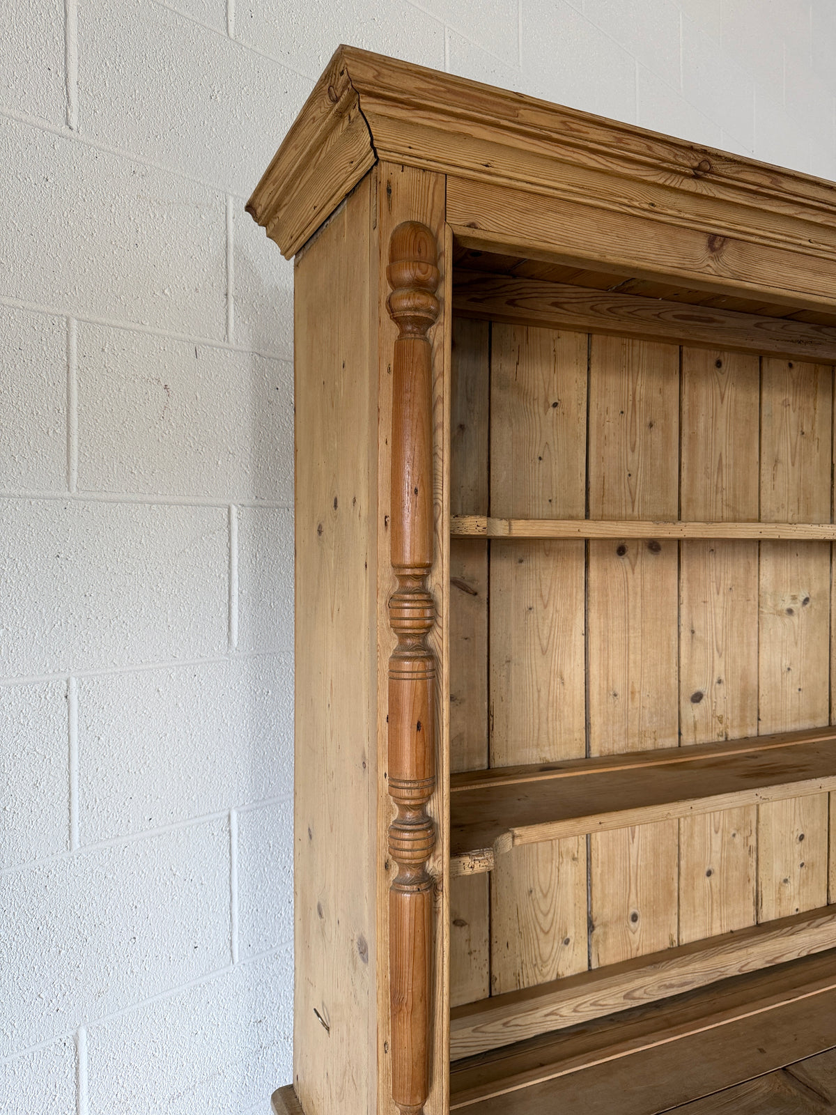 Antique Cornish pine kitchen hutch with open shelving