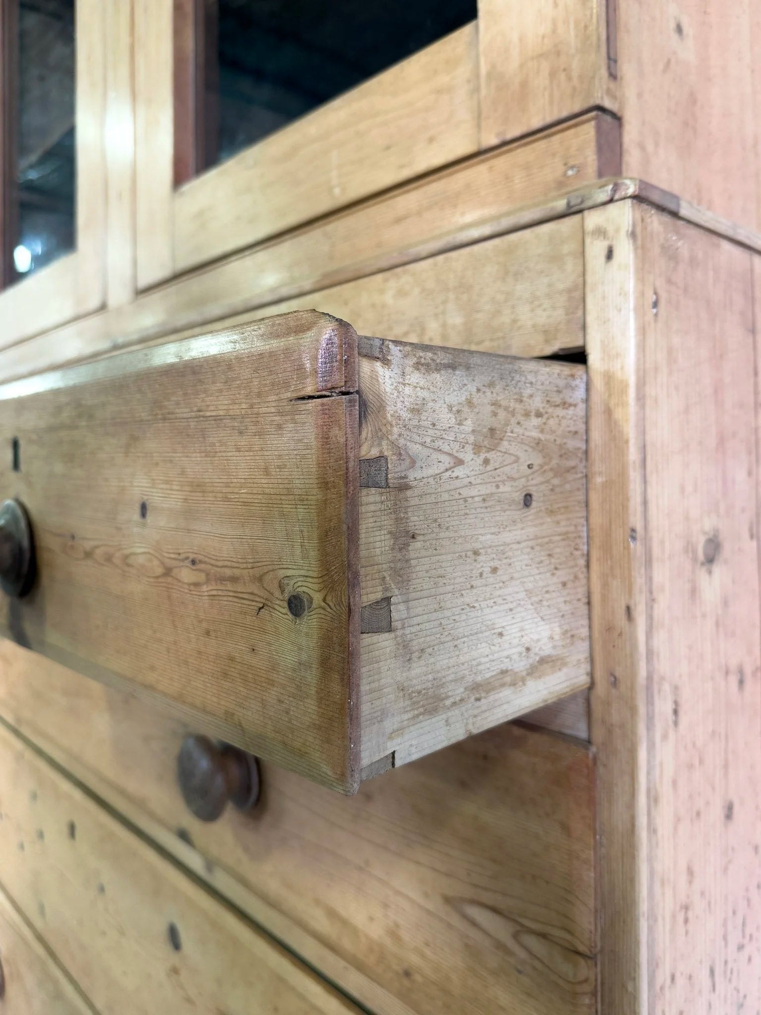 European Antique Pine Hutch - Vintage Storage Cabinet