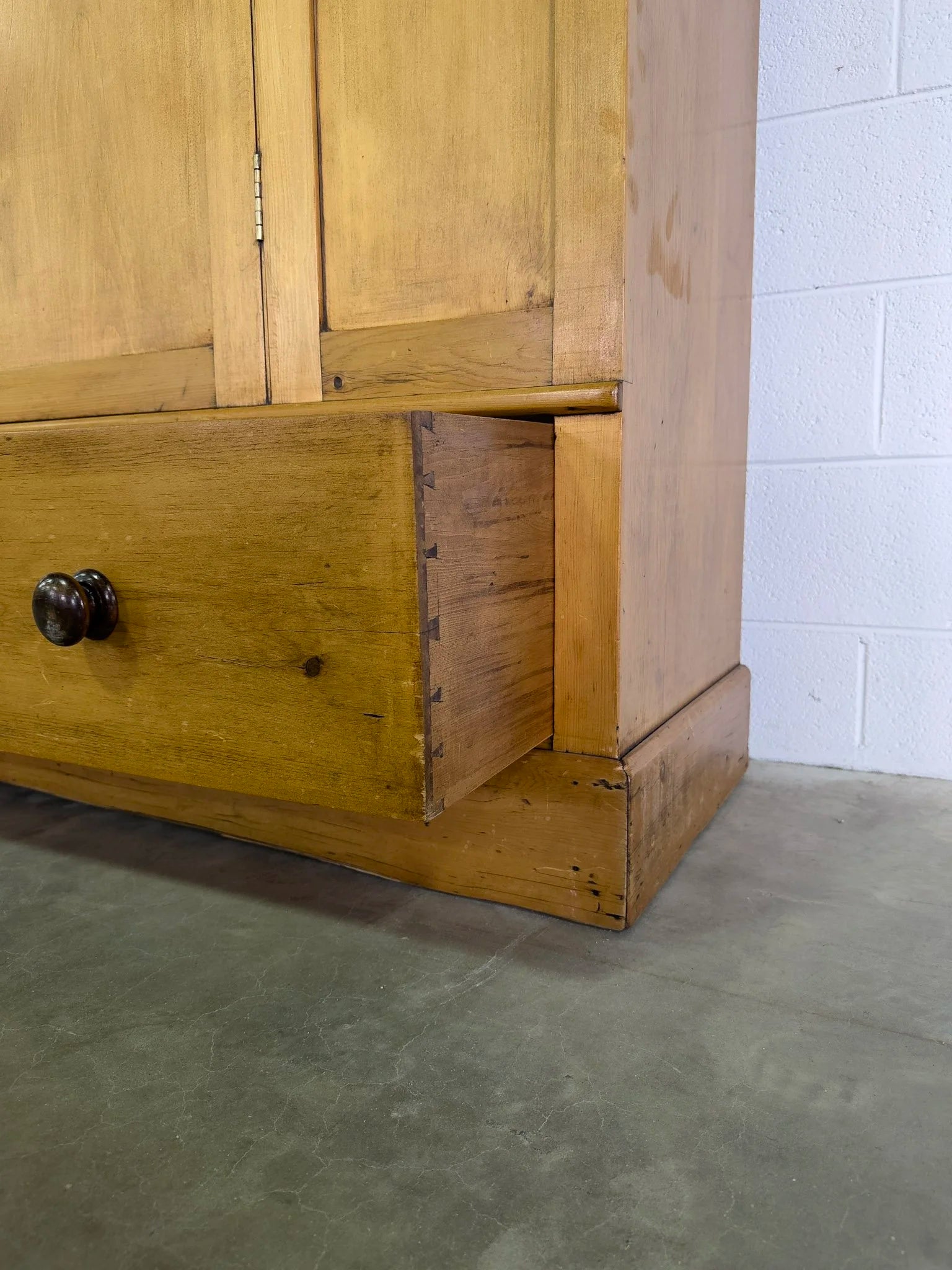 English Antique Pine Wardrobe with Drawer