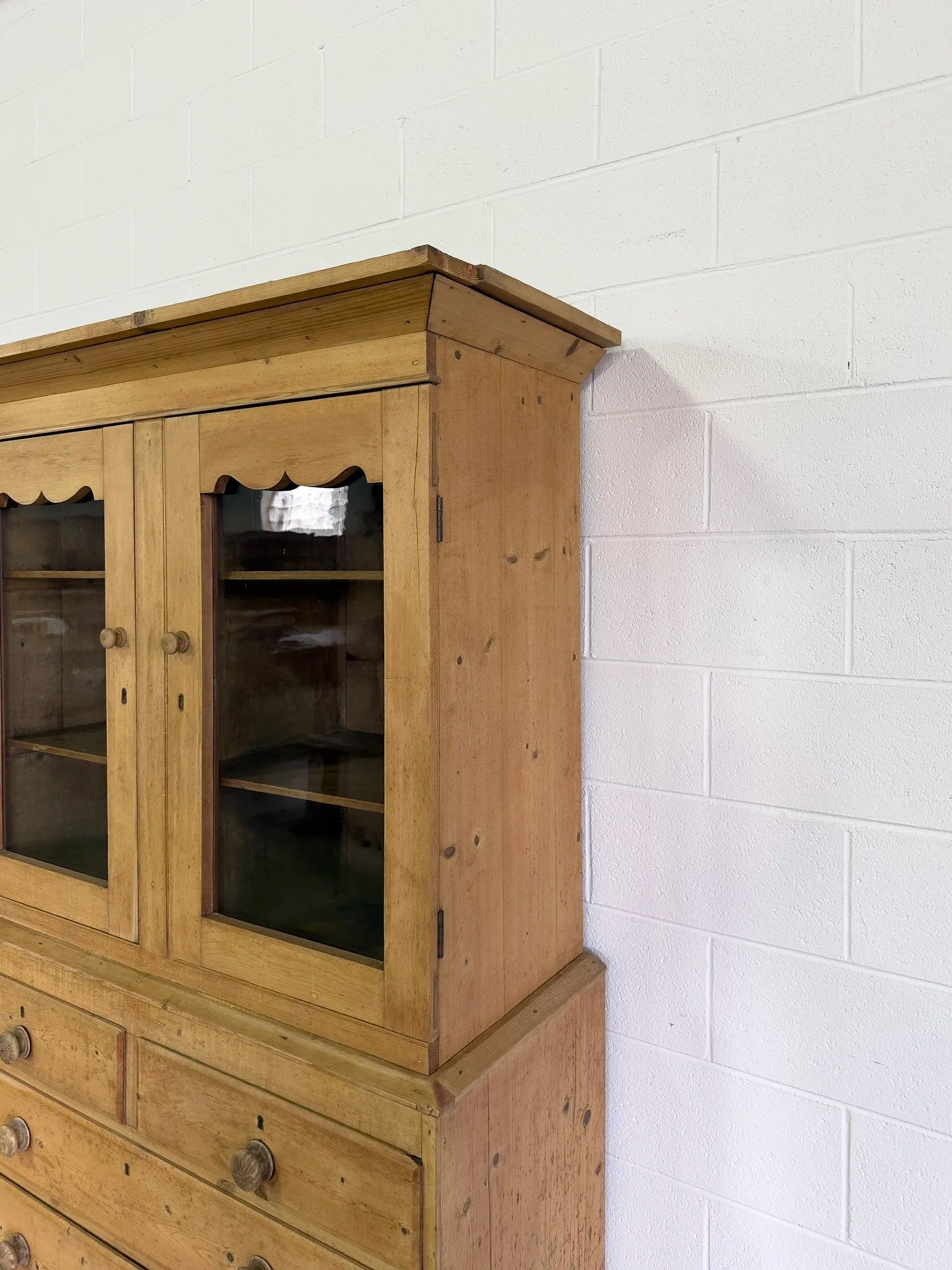 European Antique Pine Hutch - Vintage Storage Cabinet