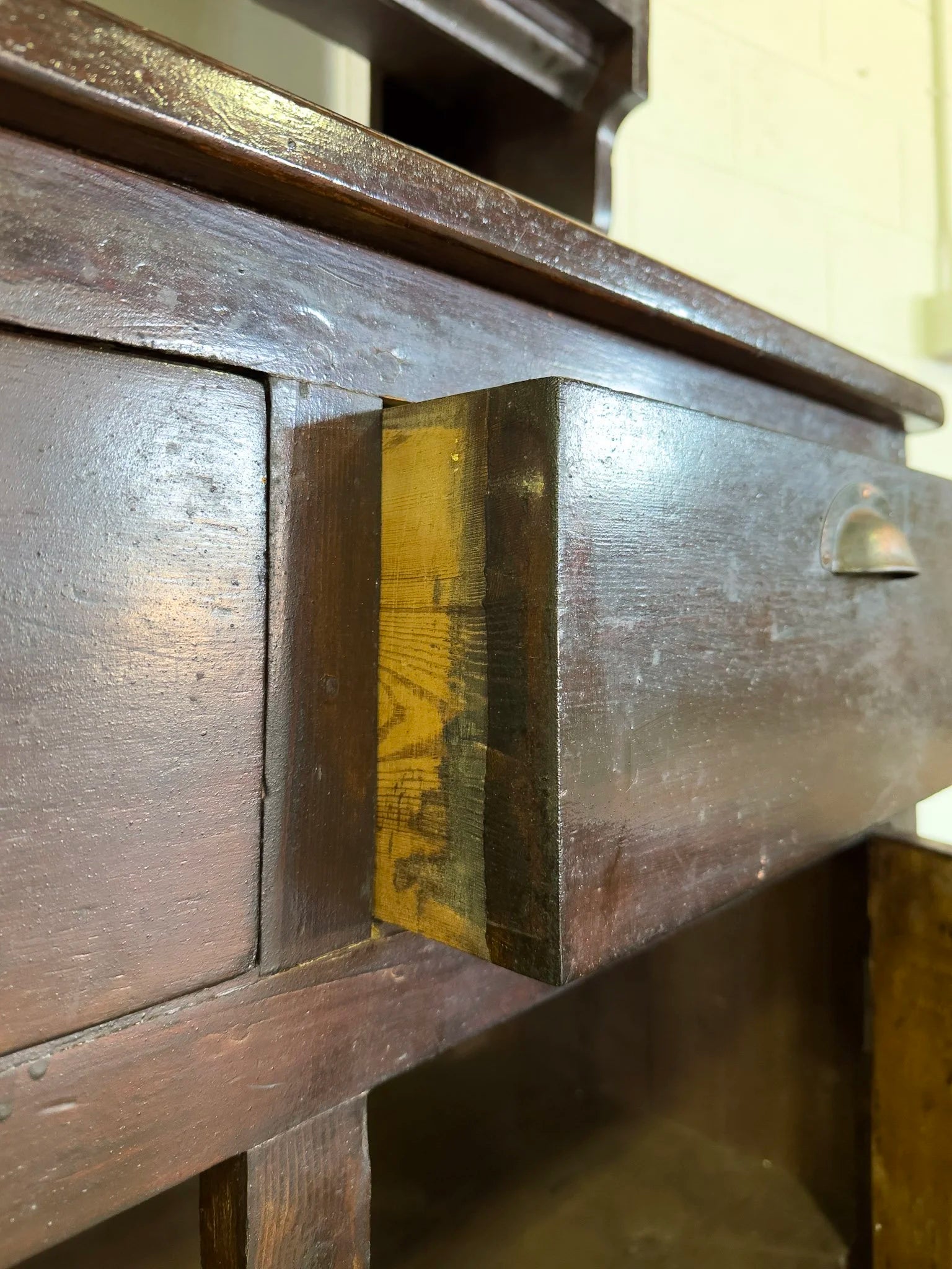 Scumbled pine hutch with wavy glass
