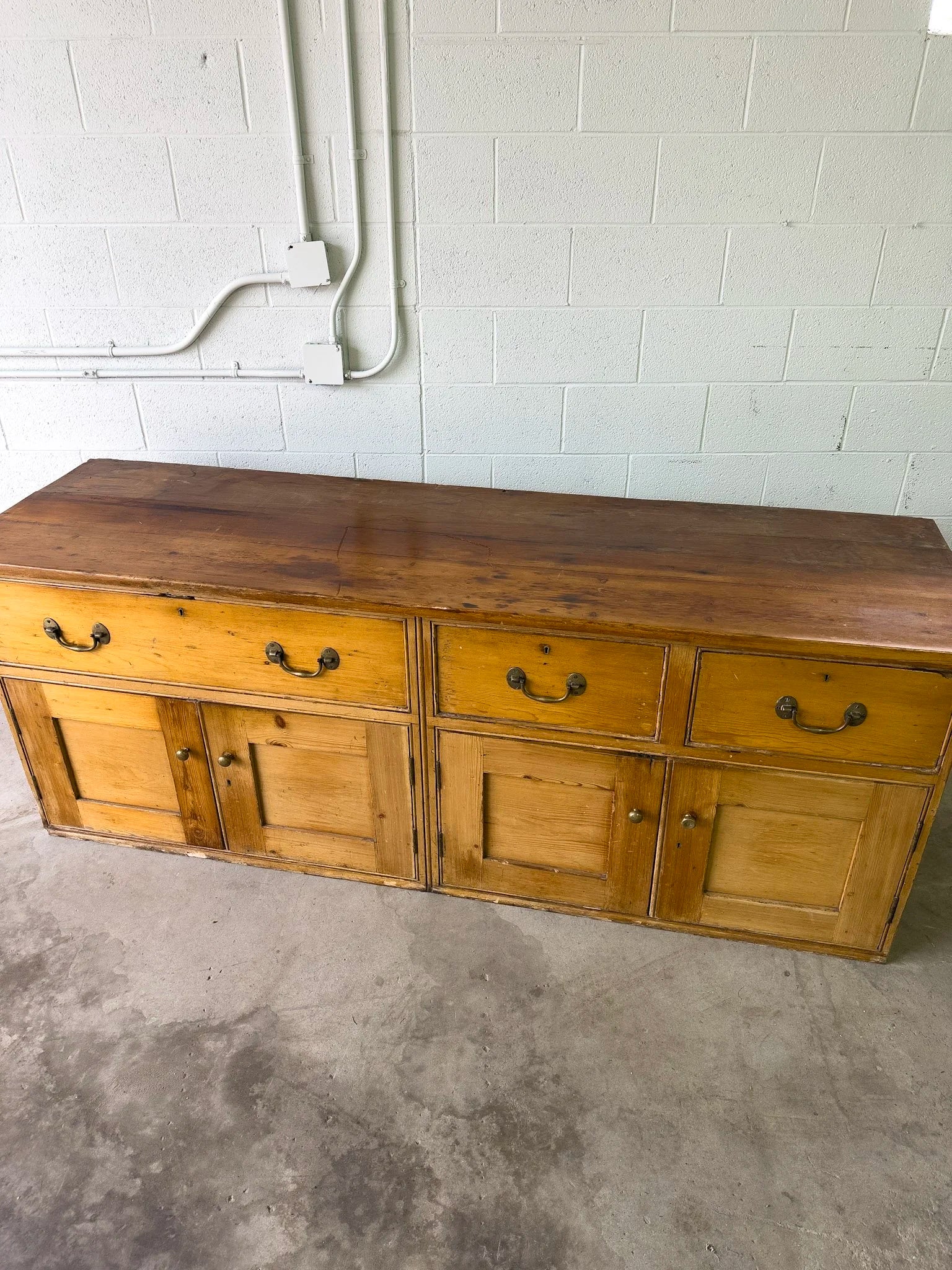 Large antique English pine sideboard