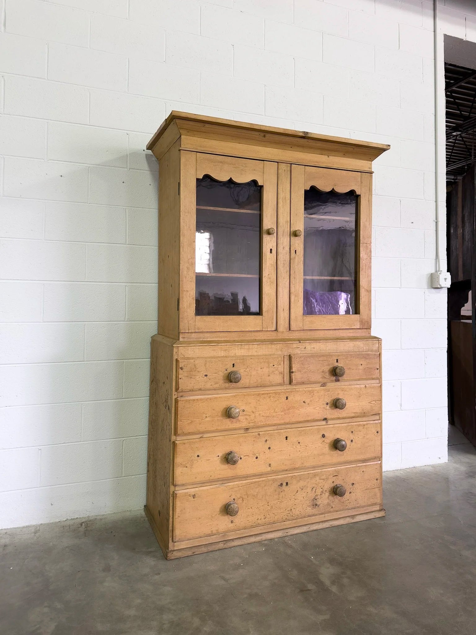 European Antique Pine Hutch - Vintage Storage Cabinet
