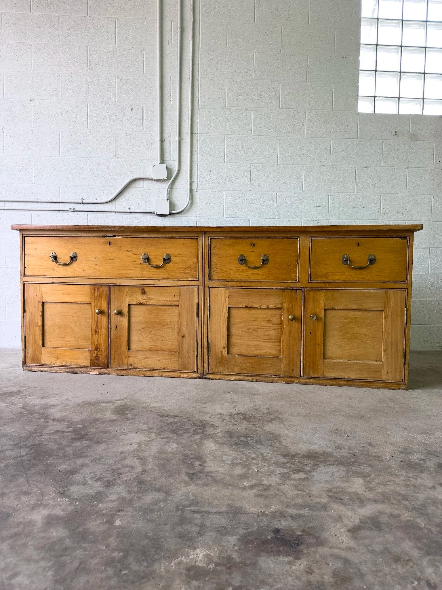 Large antique English pine sideboard