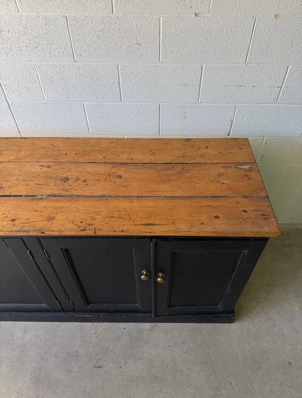 Painted black antique pine sideboard with natural pine top