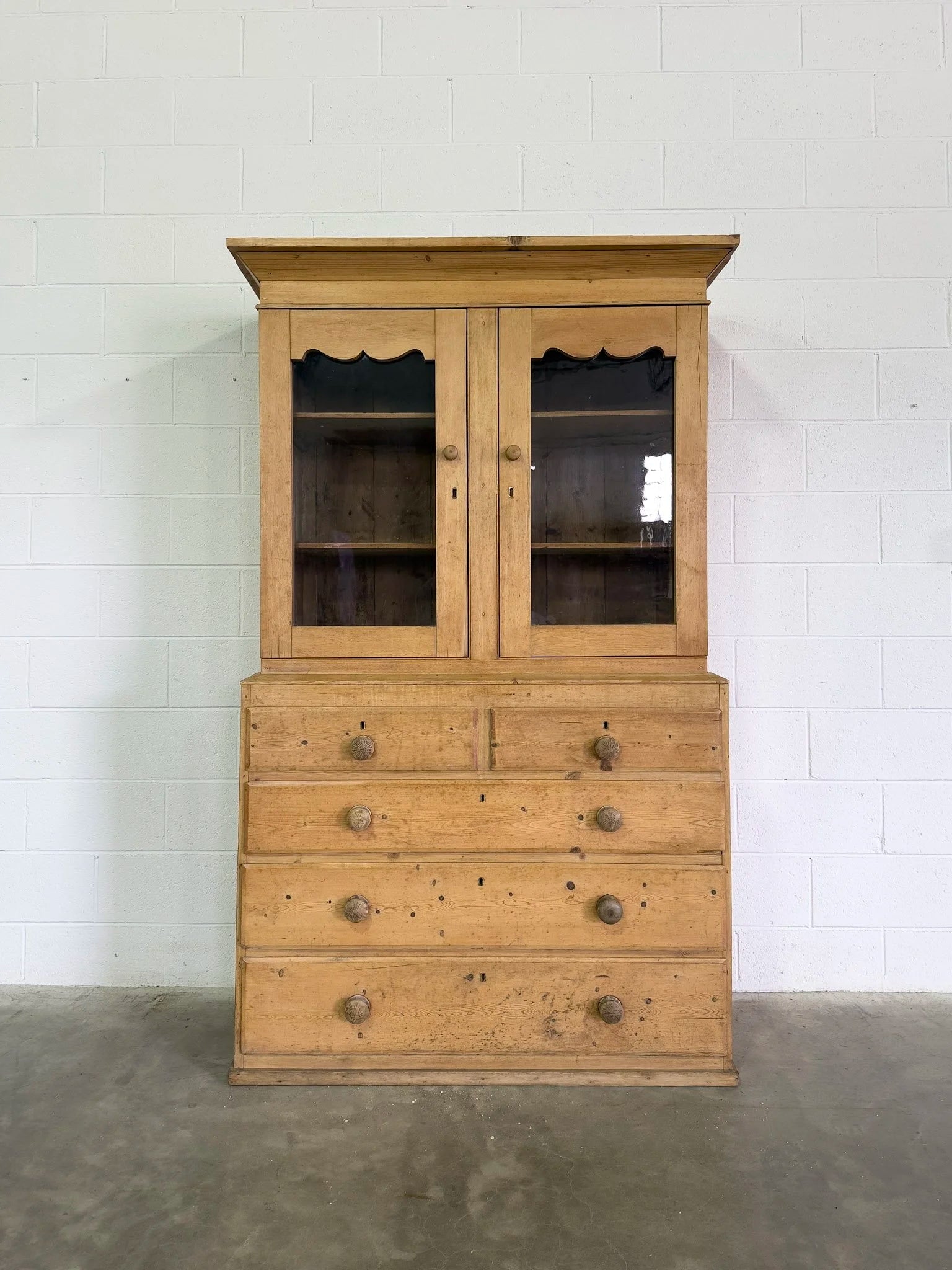 European Antique Pine Hutch - Vintage Storage Cabinet