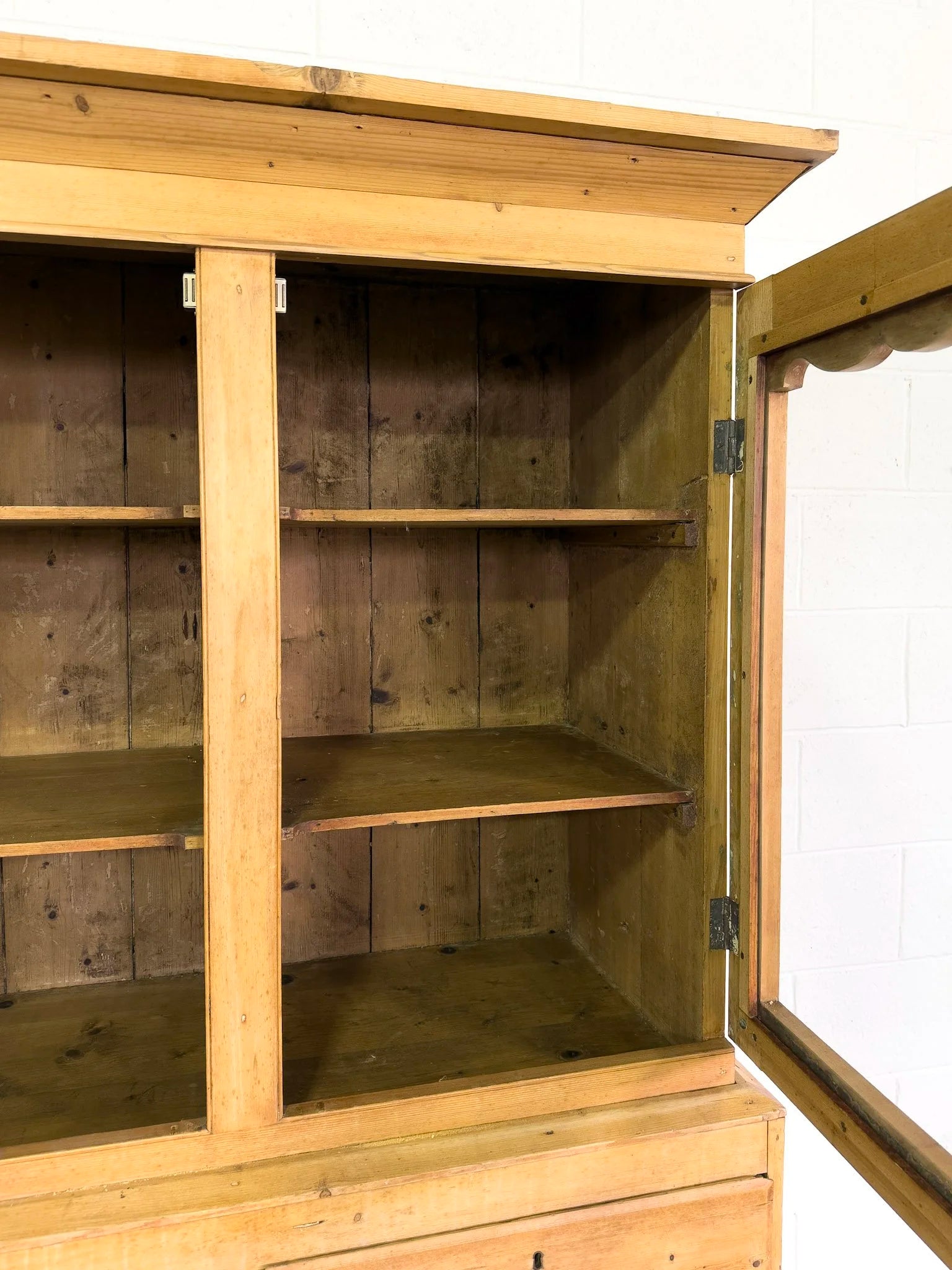 European Antique Pine Hutch - Vintage Storage Cabinet
