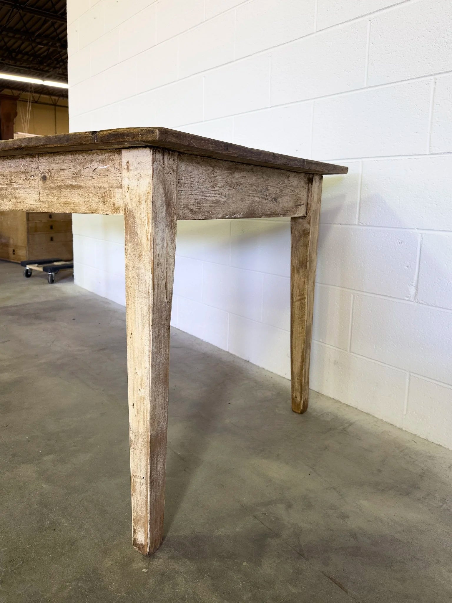 Antique French Dining Table - Rustic Pine Farmhouse Table with Drawer