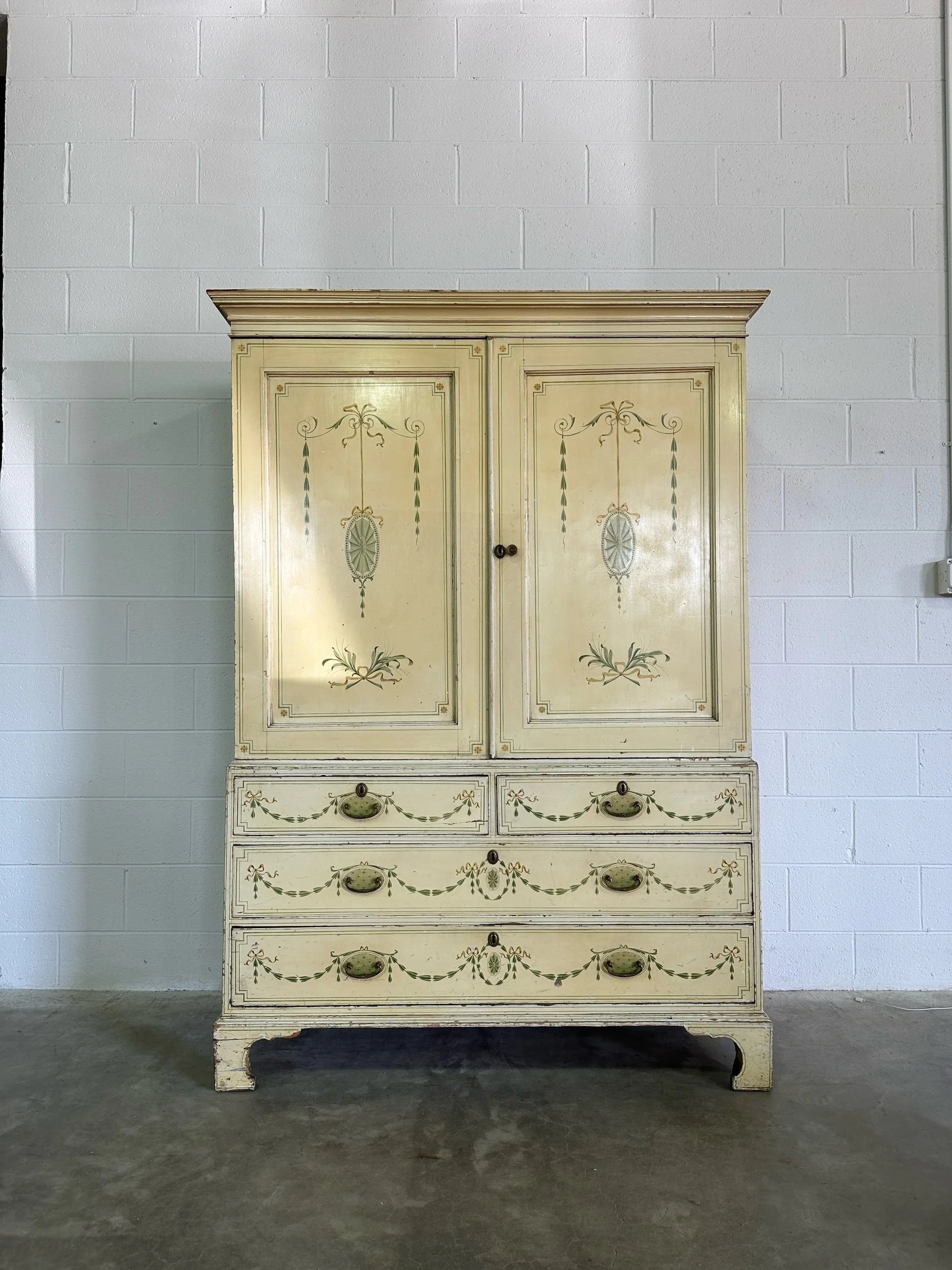 Painted antique pine linen press
