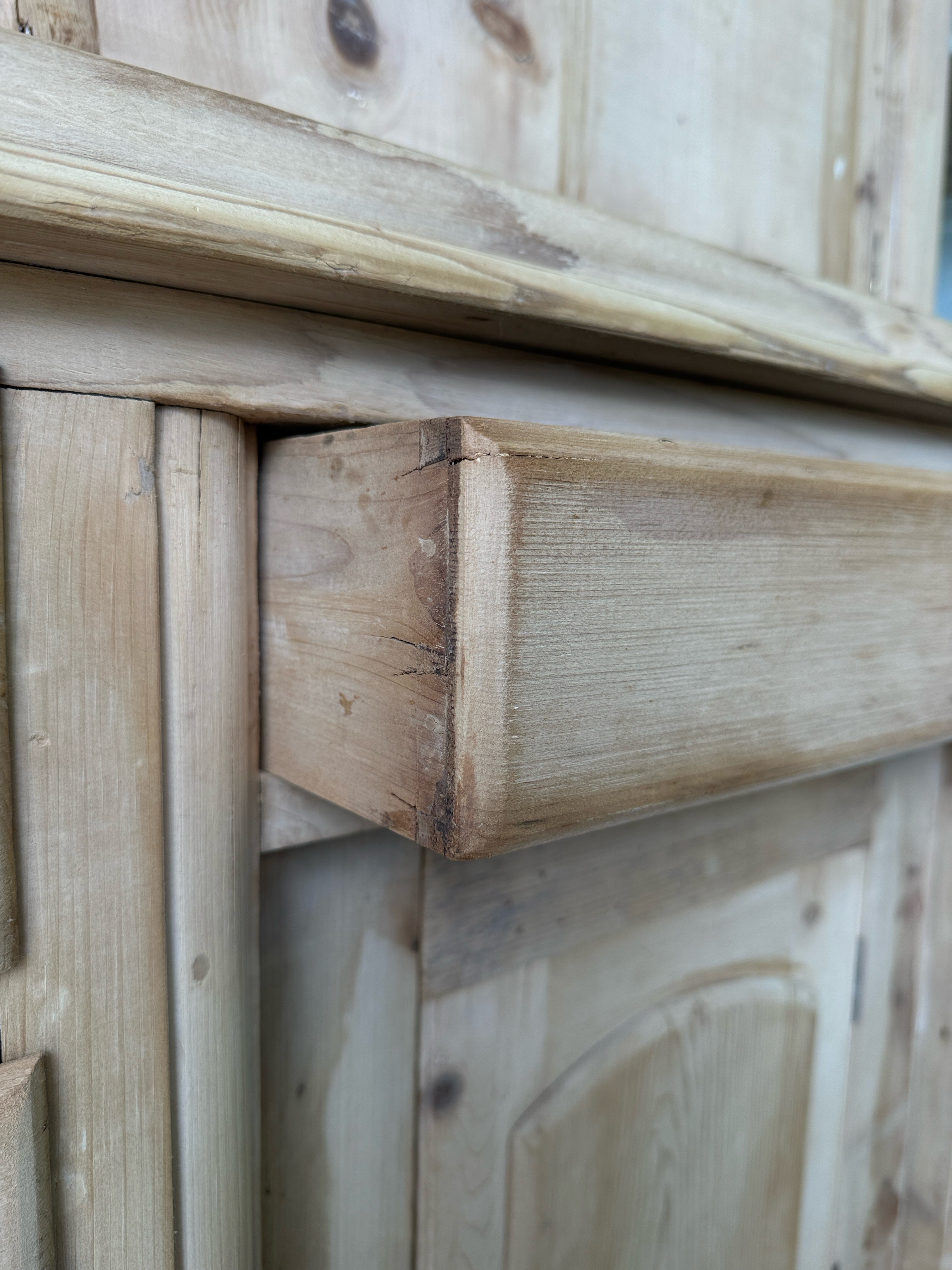 Antique pine housekeepers cupboard with wavy glass