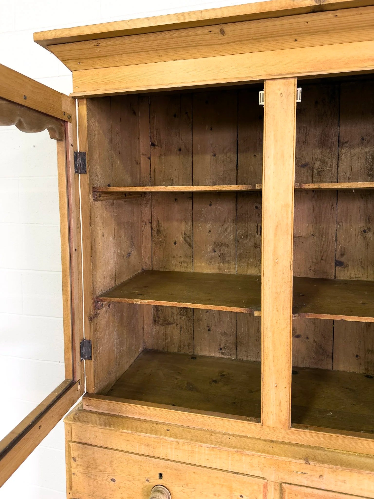 European Antique Pine Hutch - Vintage Storage Cabinet
