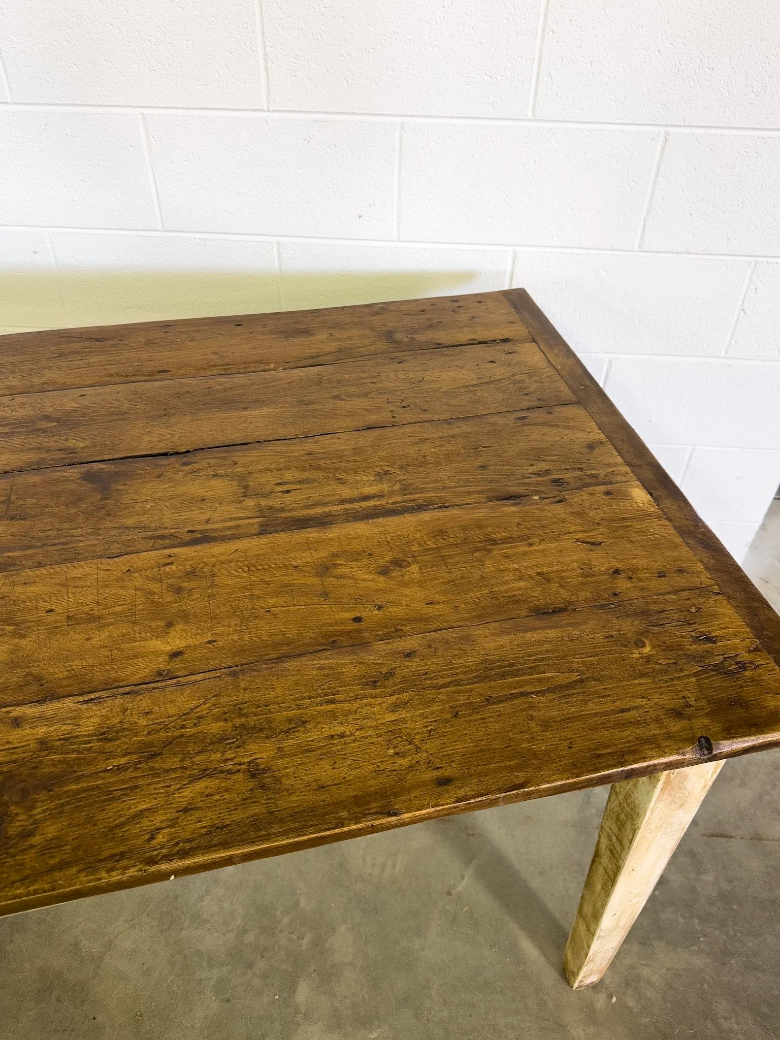 Antique French Dining Table - Rustic Pine Farmhouse Table with Drawer