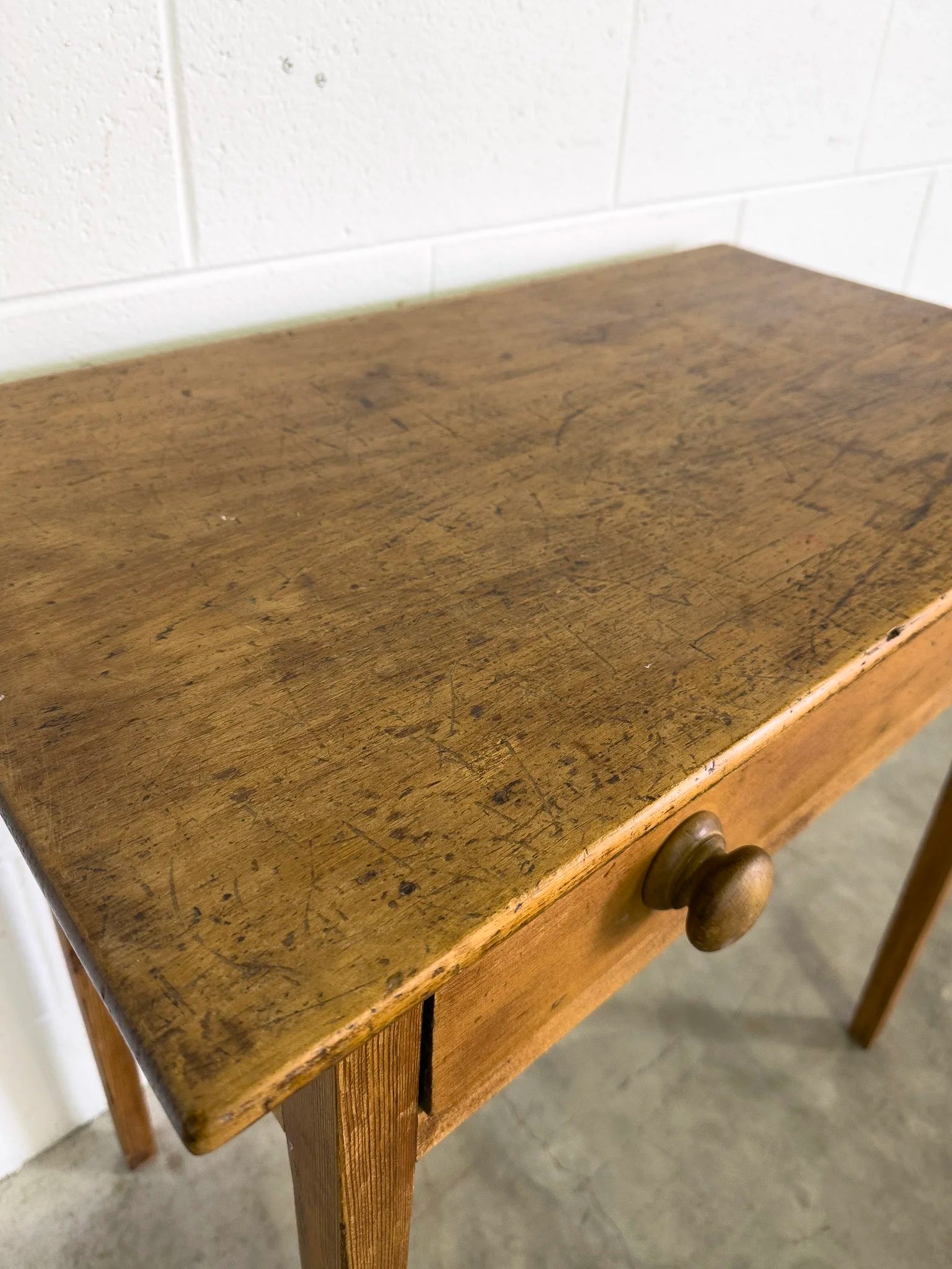 Antique Pine Side Table with Drawer