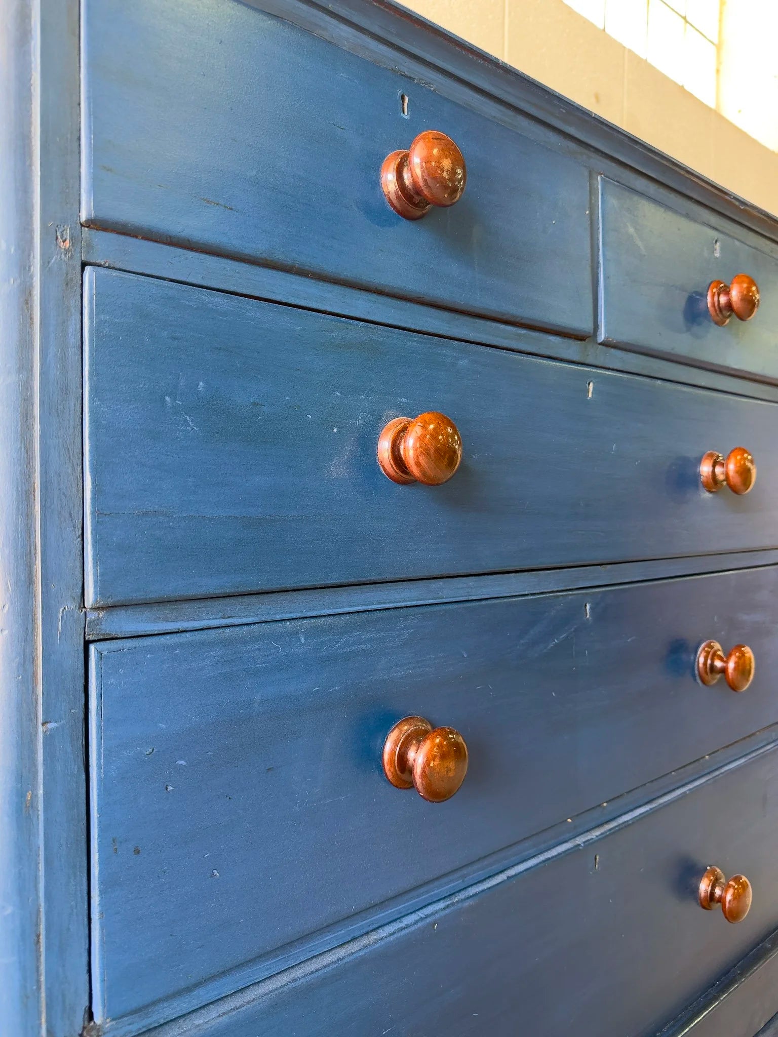 Painted blue antique pine drawers