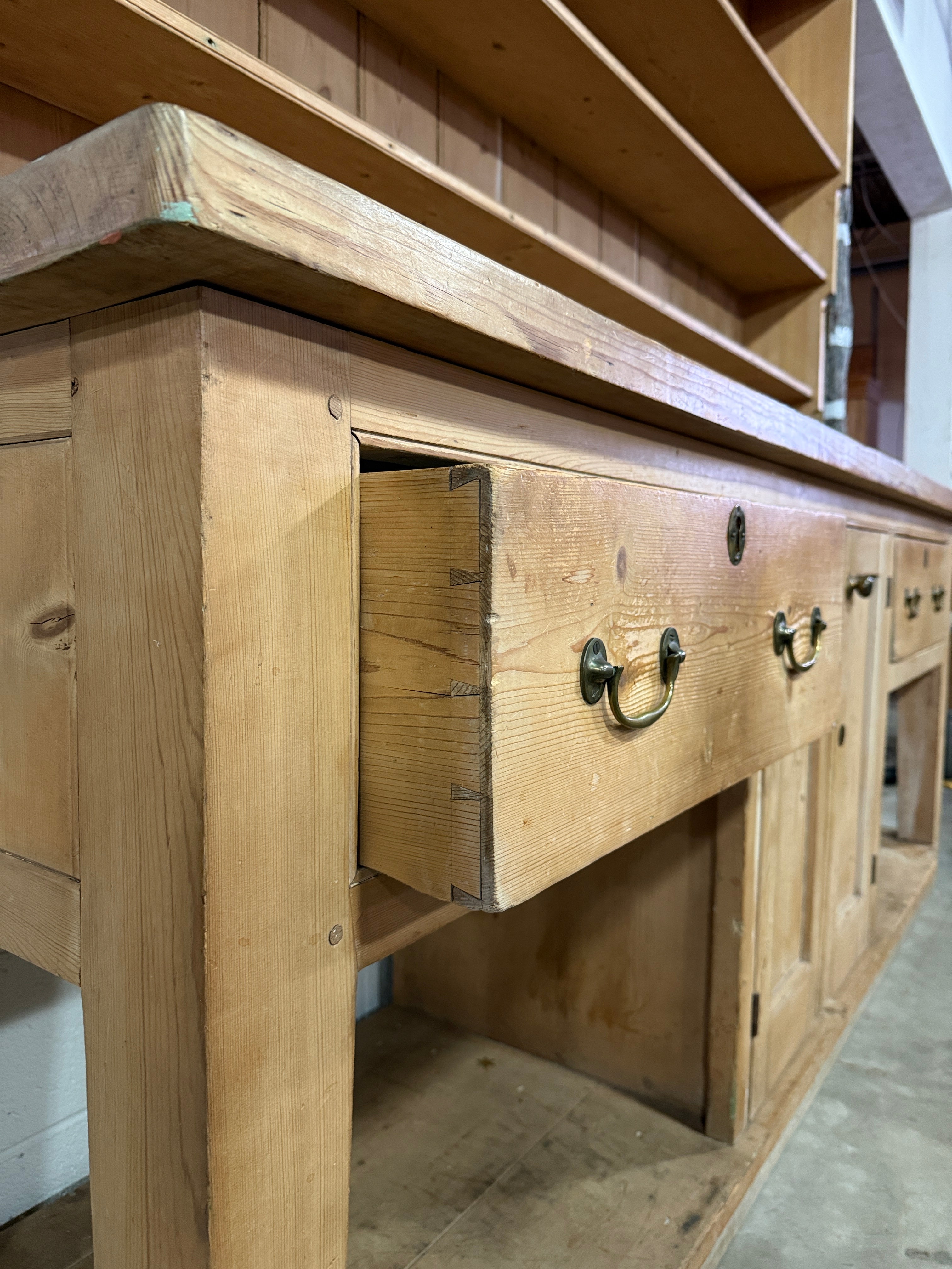 Monumental English pine kitchen dresser