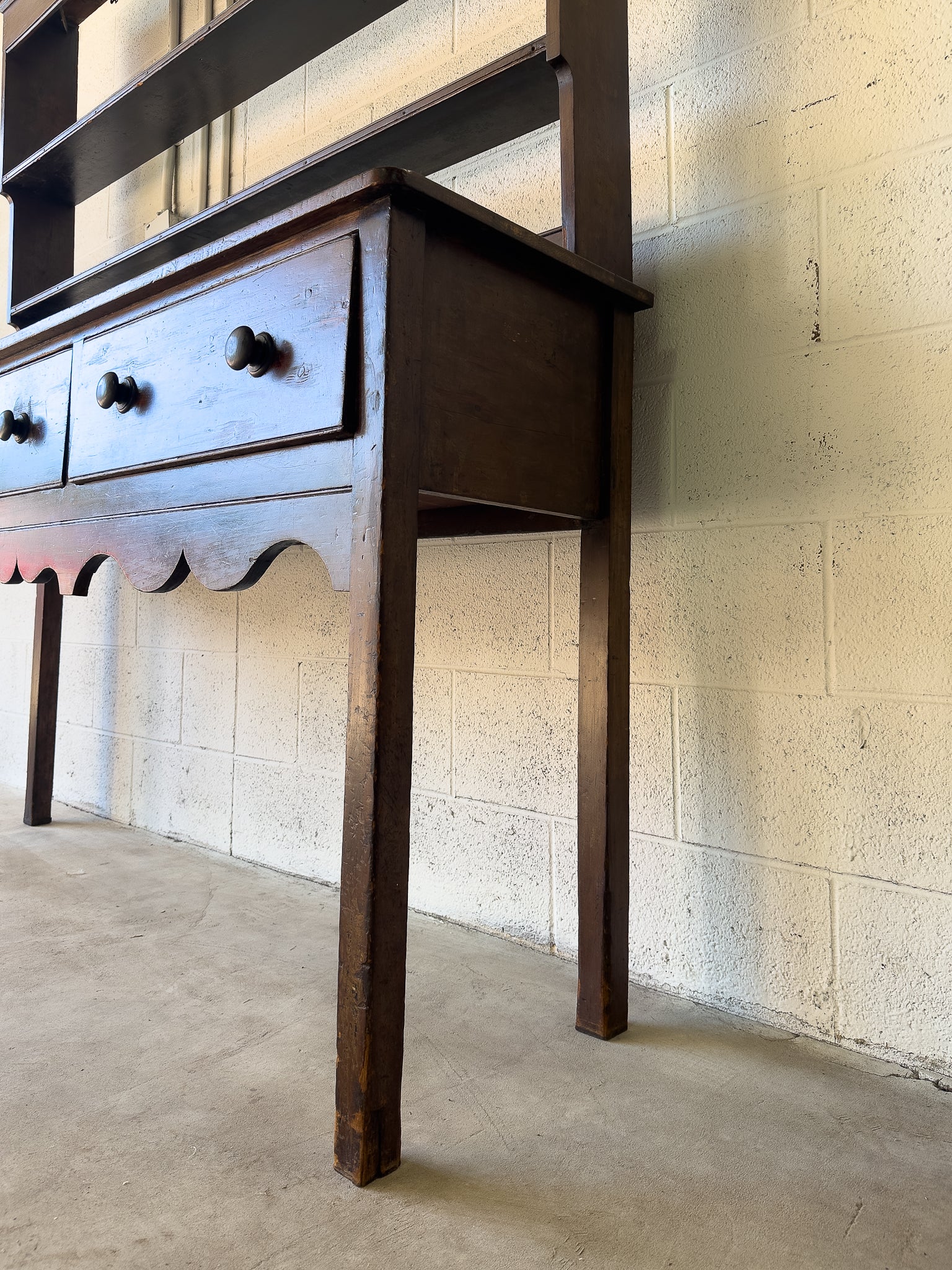 Antique English stained pine kitchen dresser