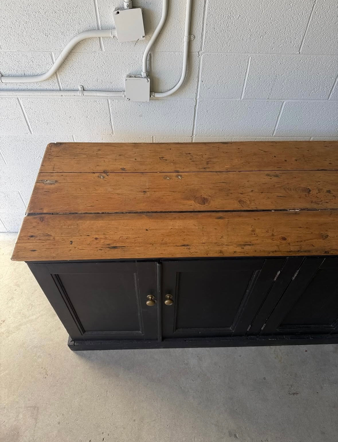 Painted black antique pine sideboard with natural pine top