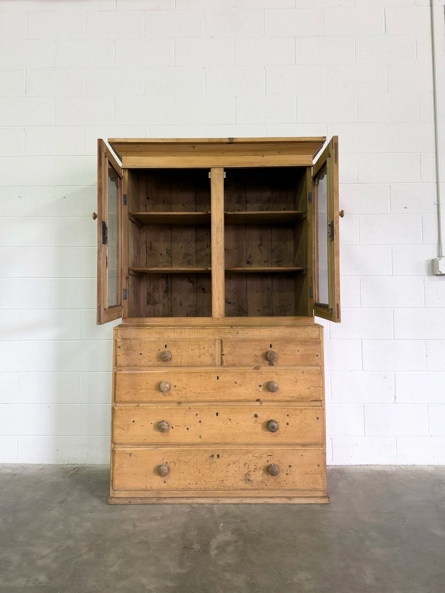 European Antique Pine Hutch - Vintage Storage Cabinet