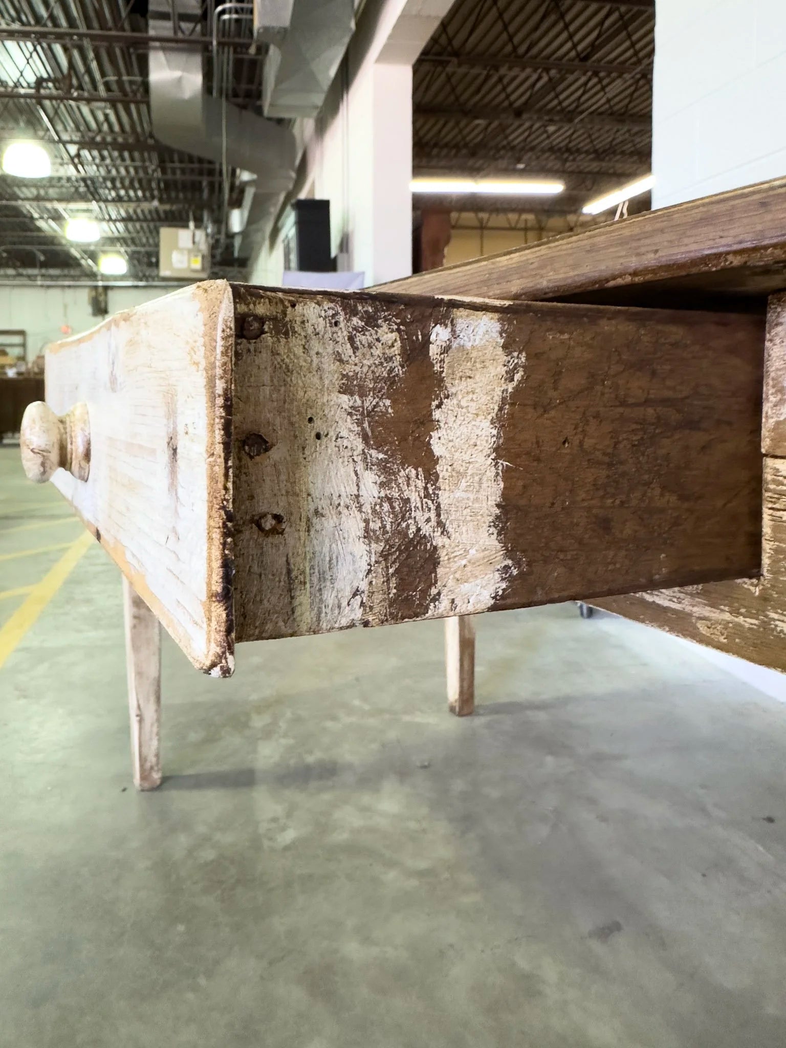 Antique French Dining Table - Rustic Pine Farmhouse Table with Drawer