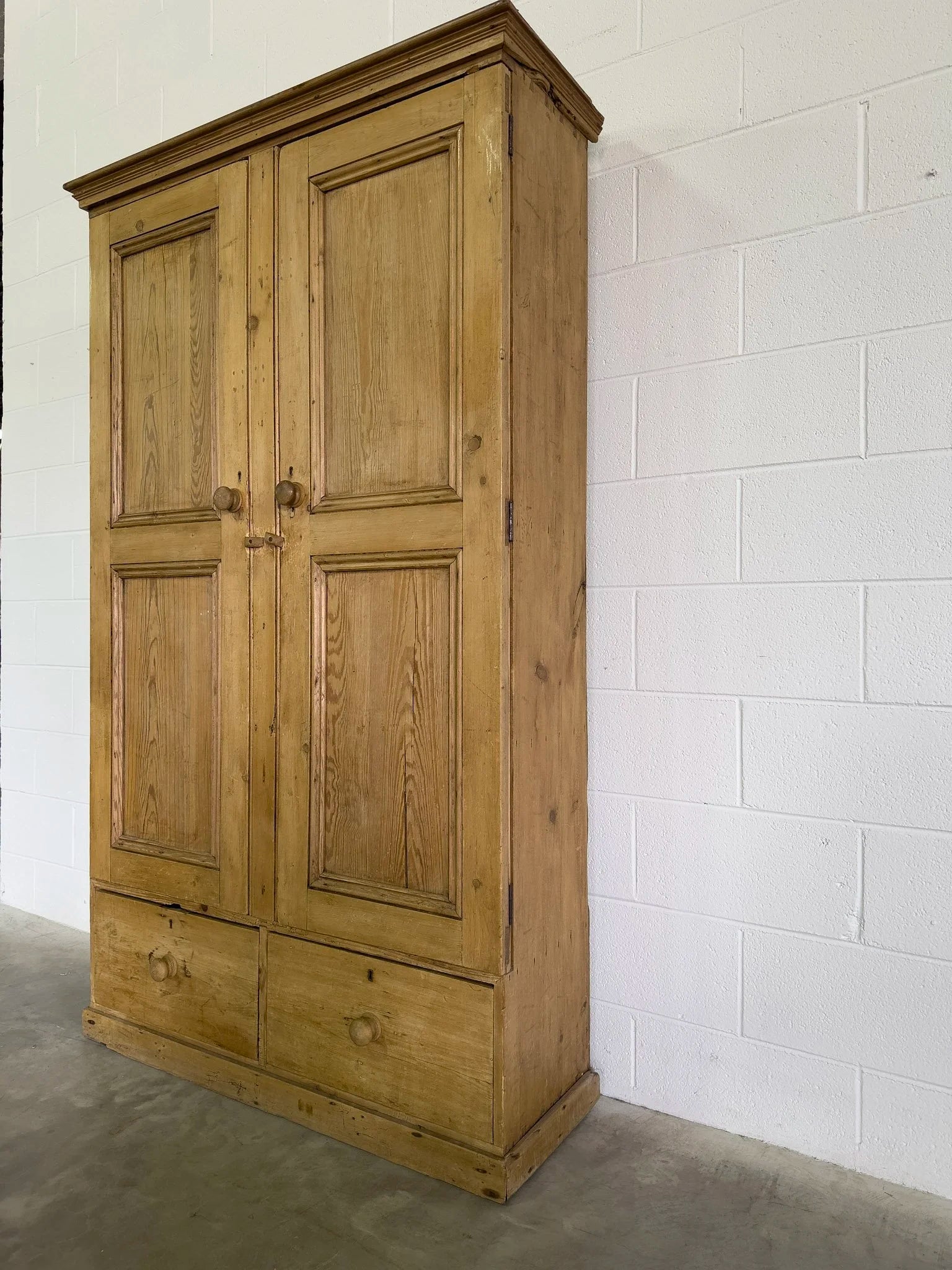 Possibly Irish Antique Pine Cupboard with Drawers