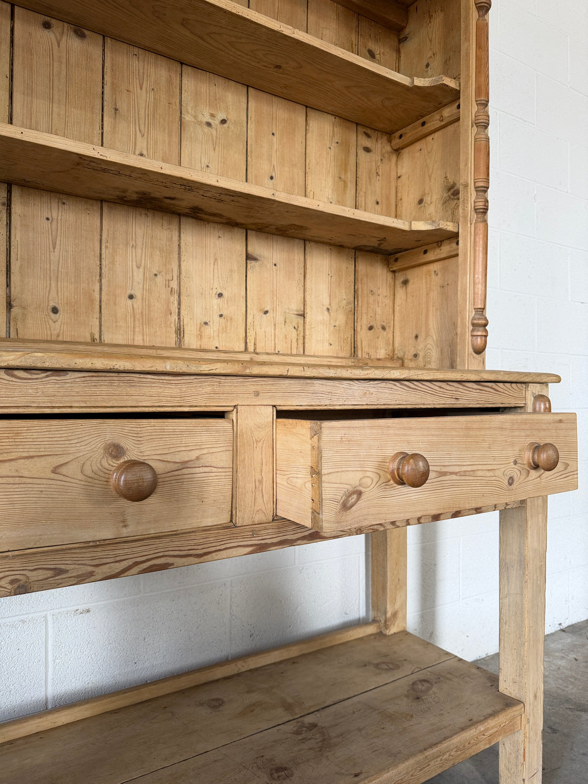 Antique Cornish pine kitchen hutch with open shelving