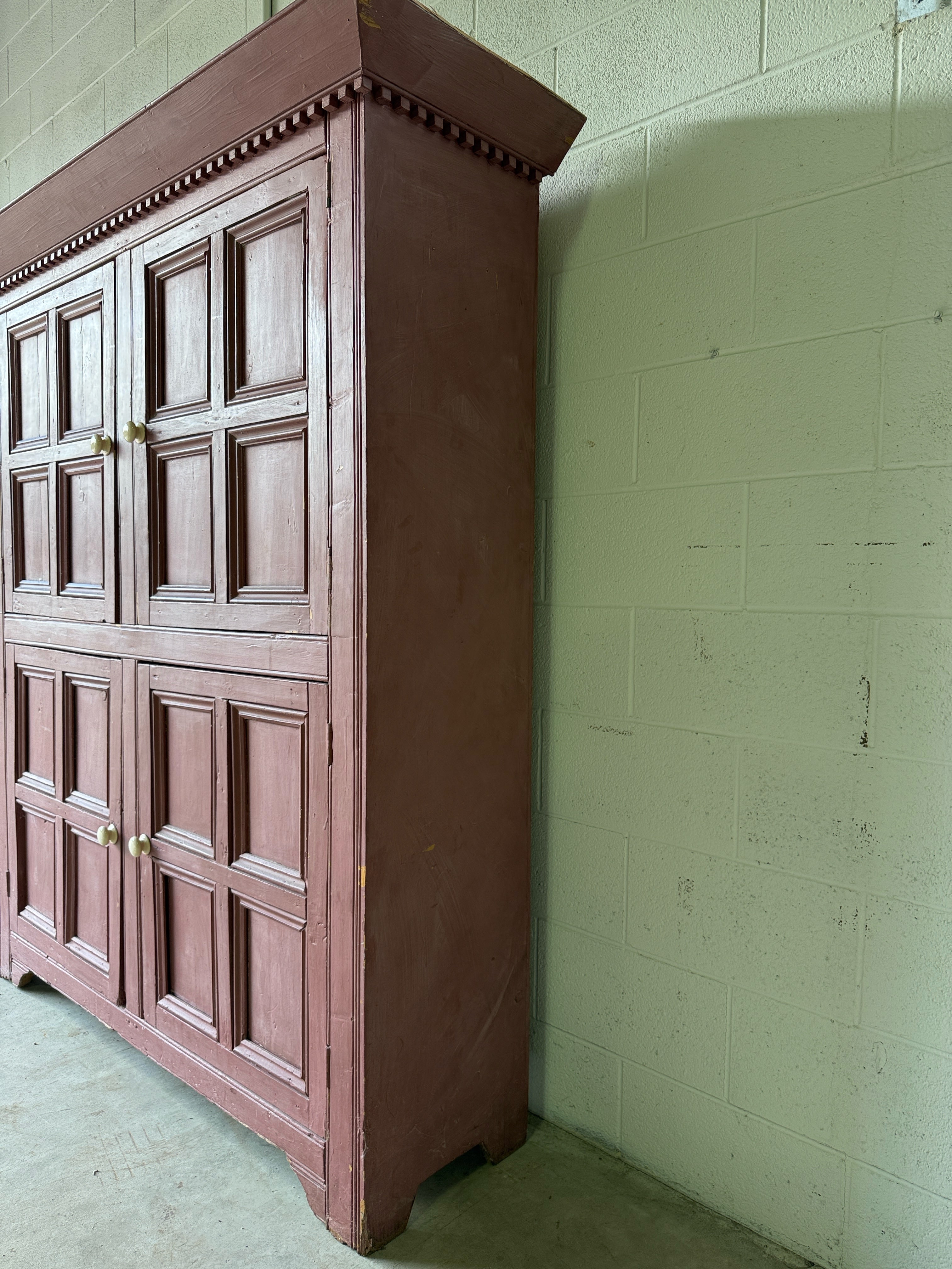 Painted antique pine English larder cupboard or hutch