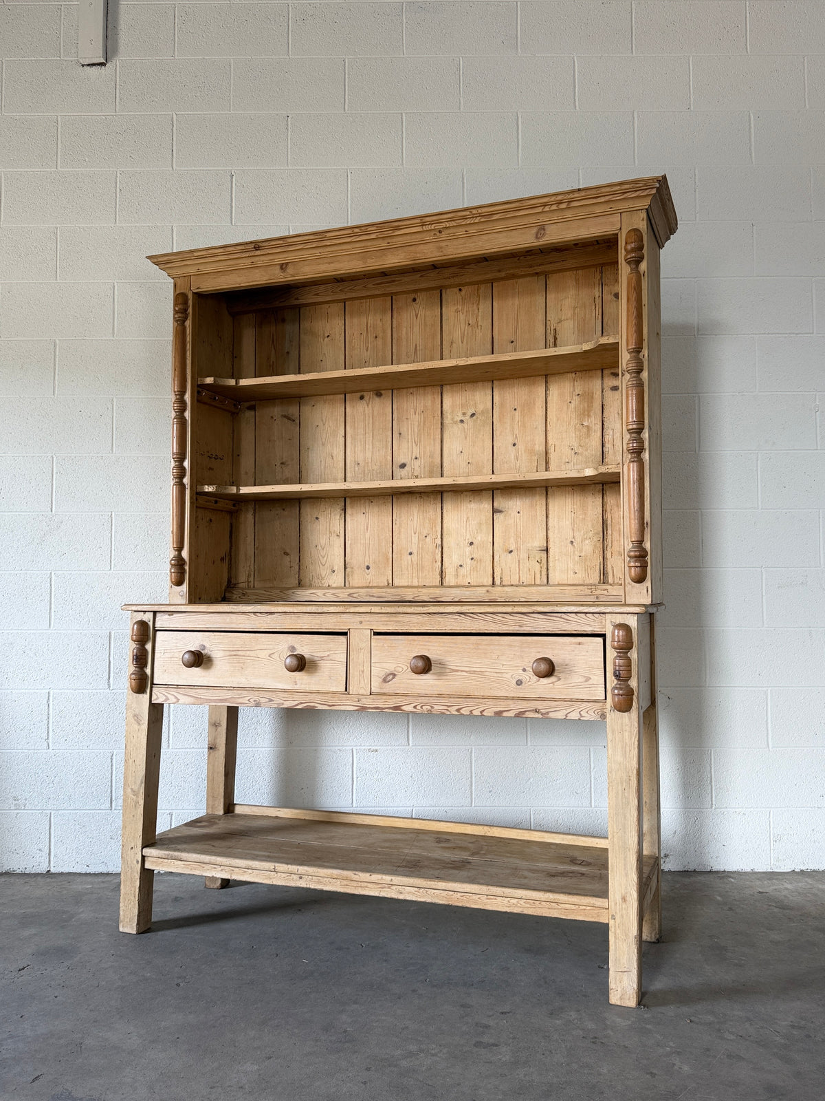 Antique Cornish pine kitchen hutch with open shelving