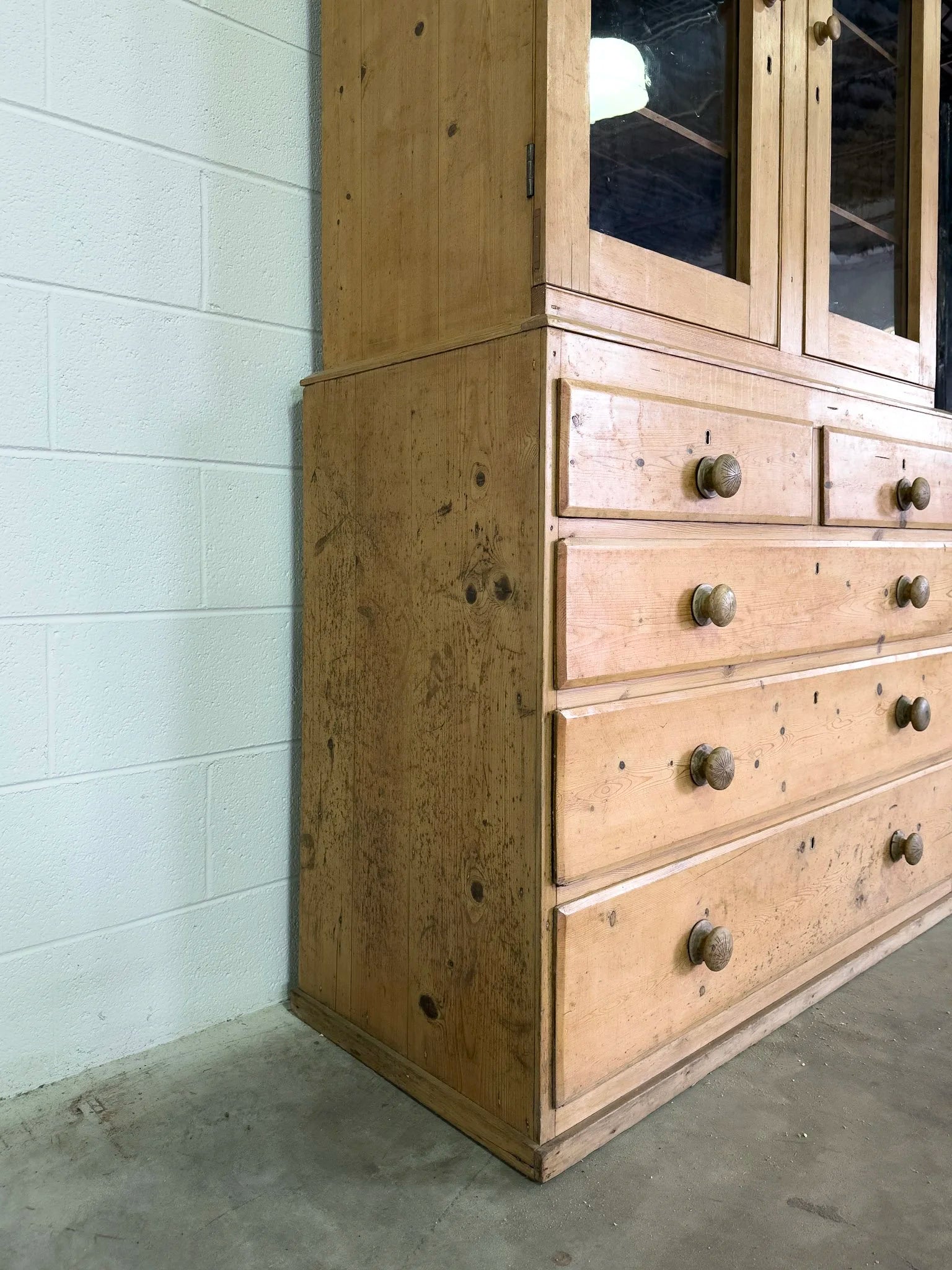 European Antique Pine Hutch - Vintage Storage Cabinet
