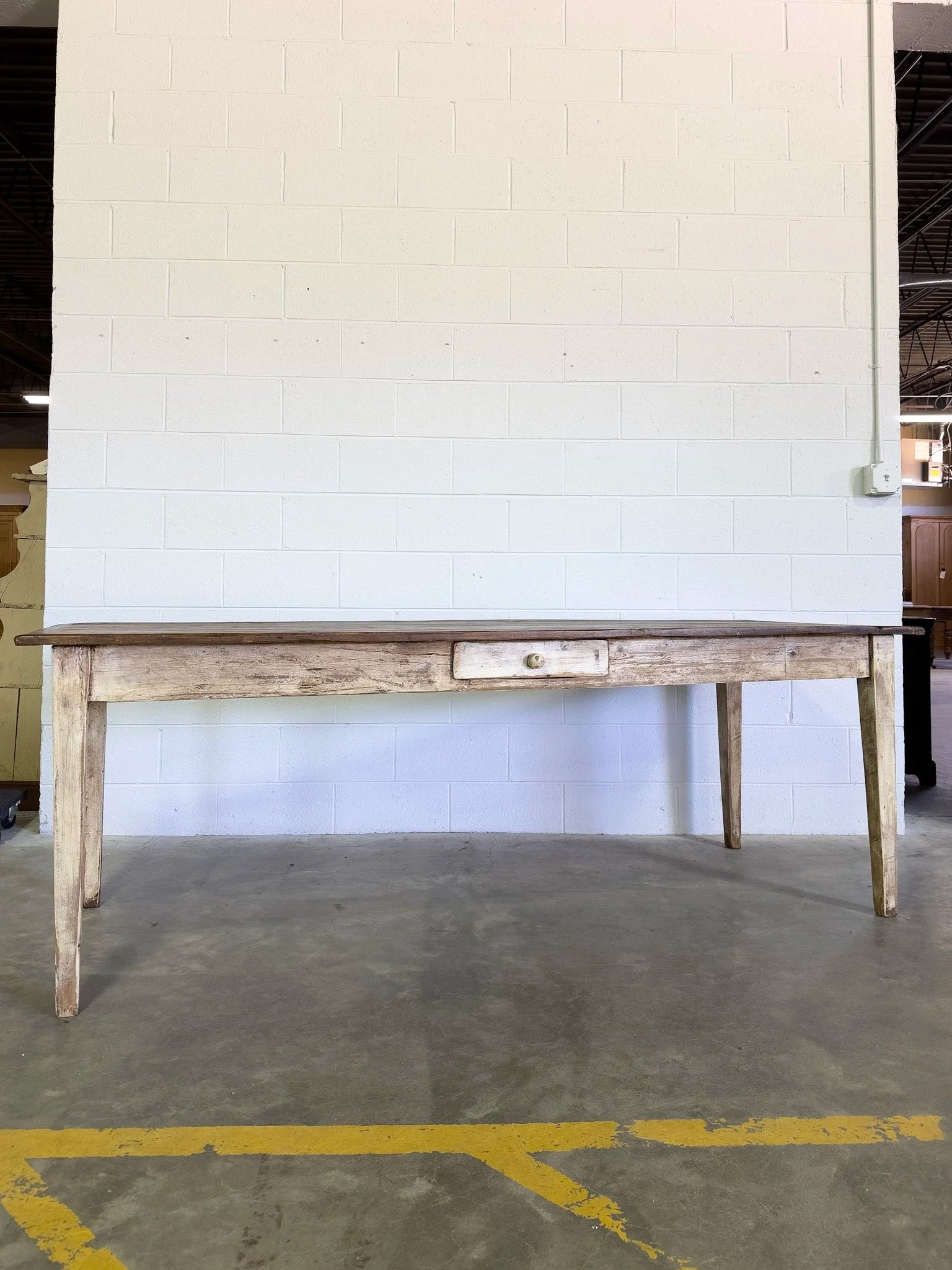 Antique French Dining Table - Rustic Pine Farmhouse Table with Drawer