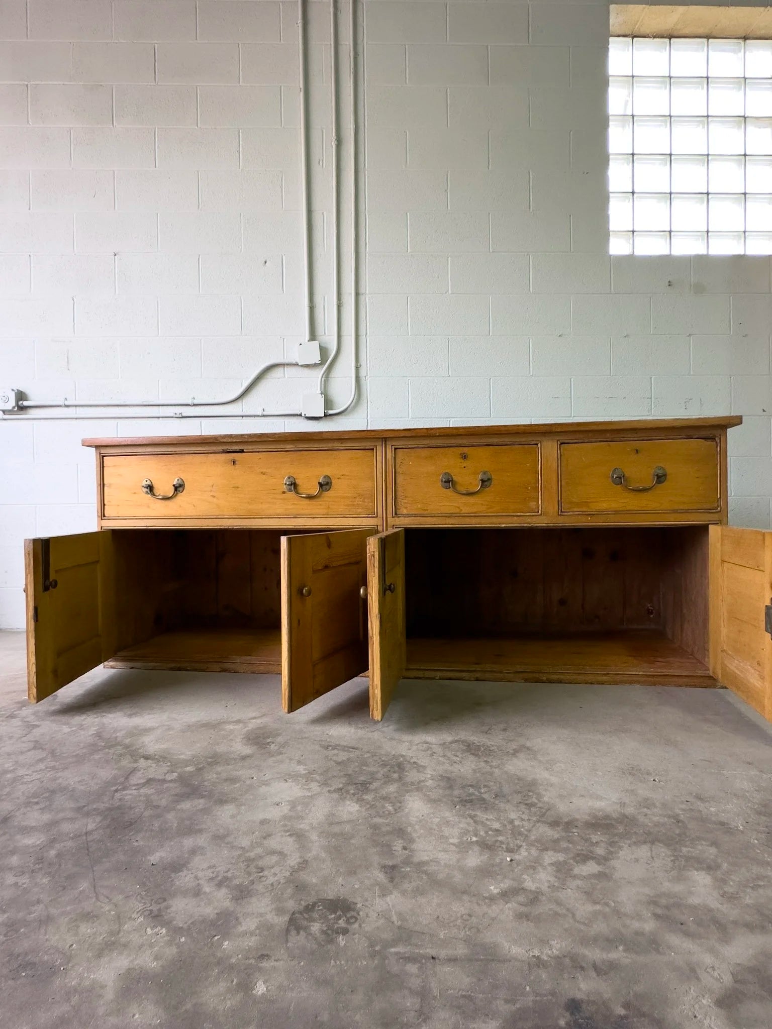 Large antique English pine sideboard
