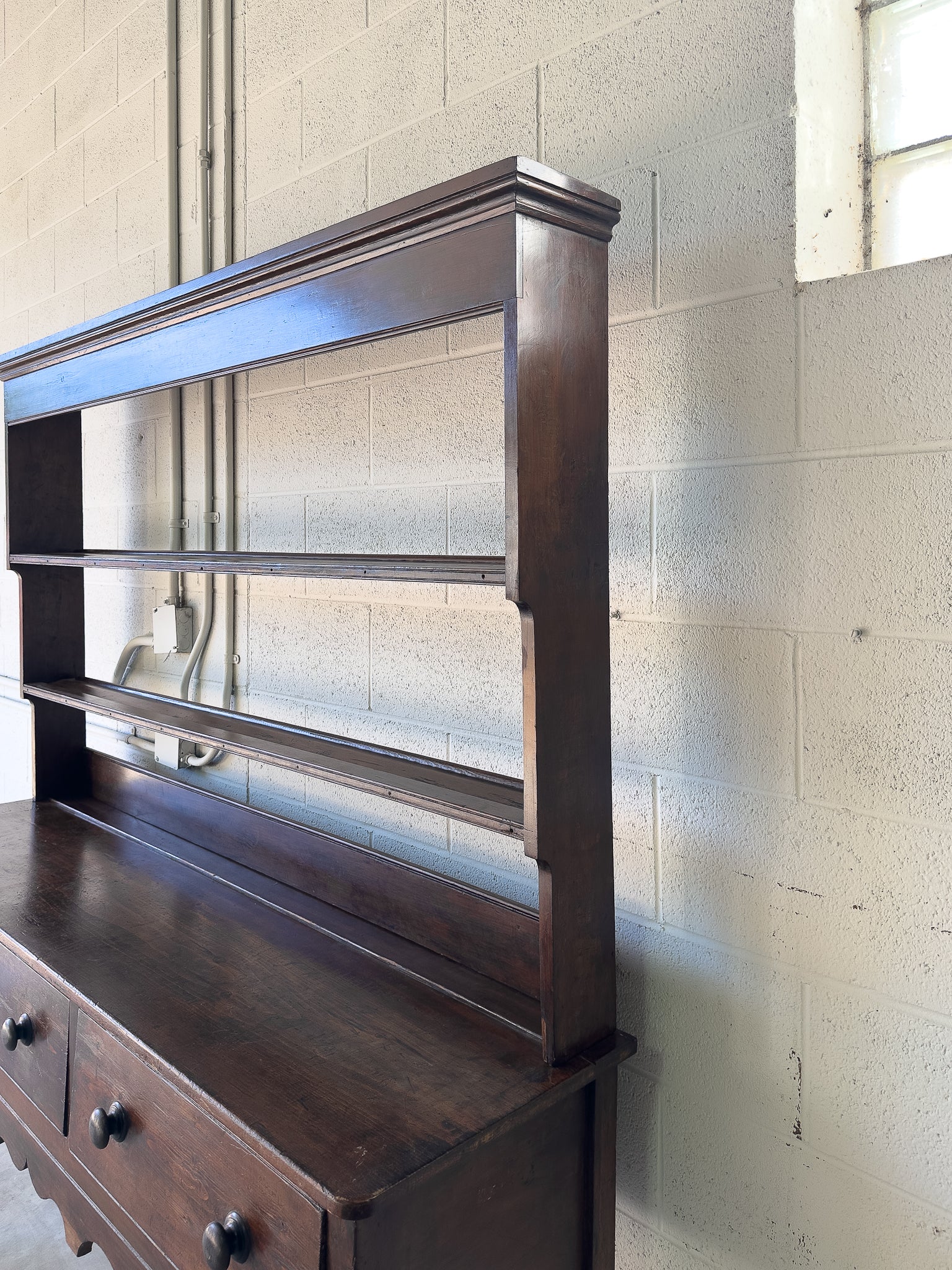 Antique English stained pine kitchen dresser