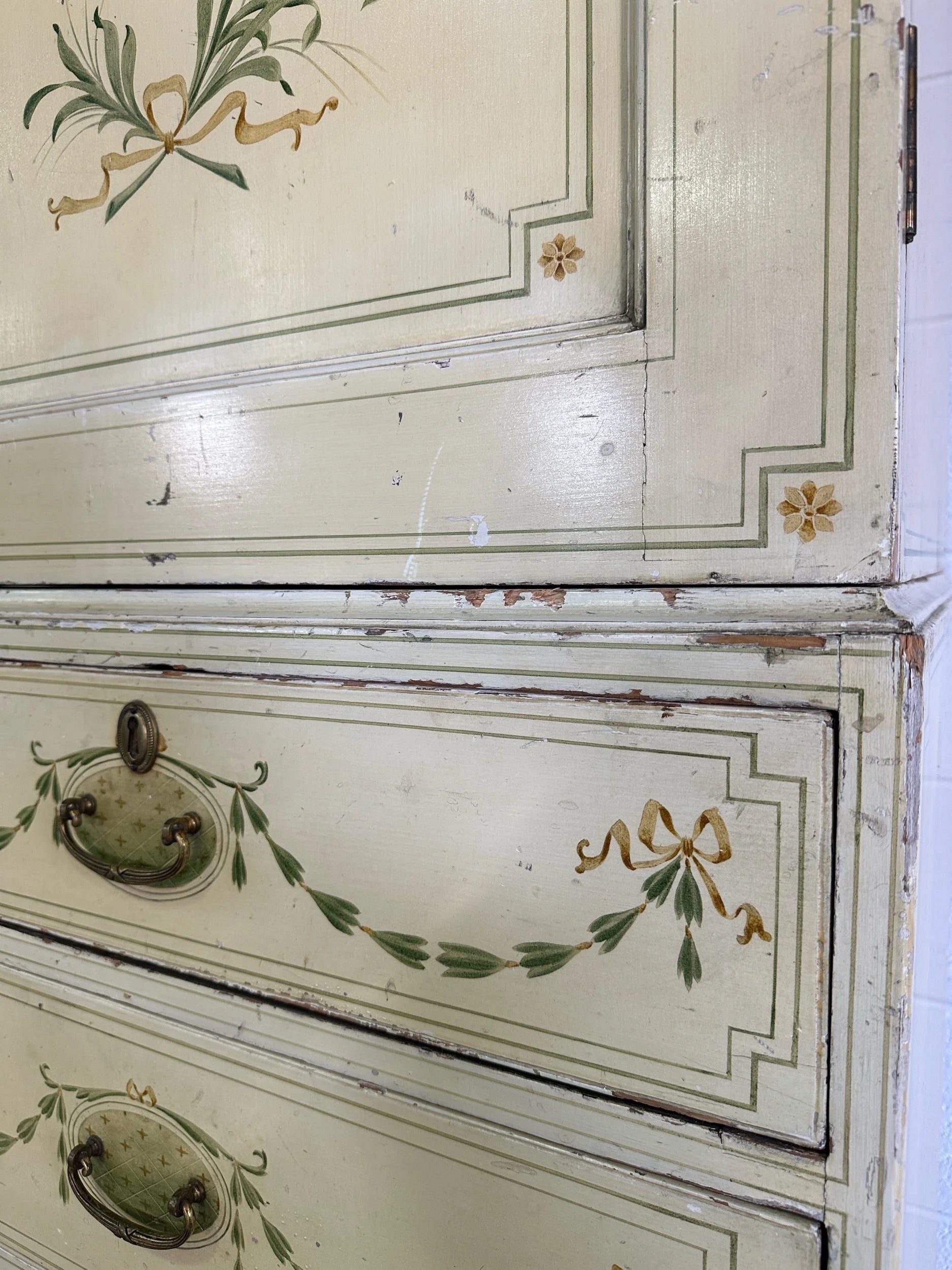 Painted antique pine linen press