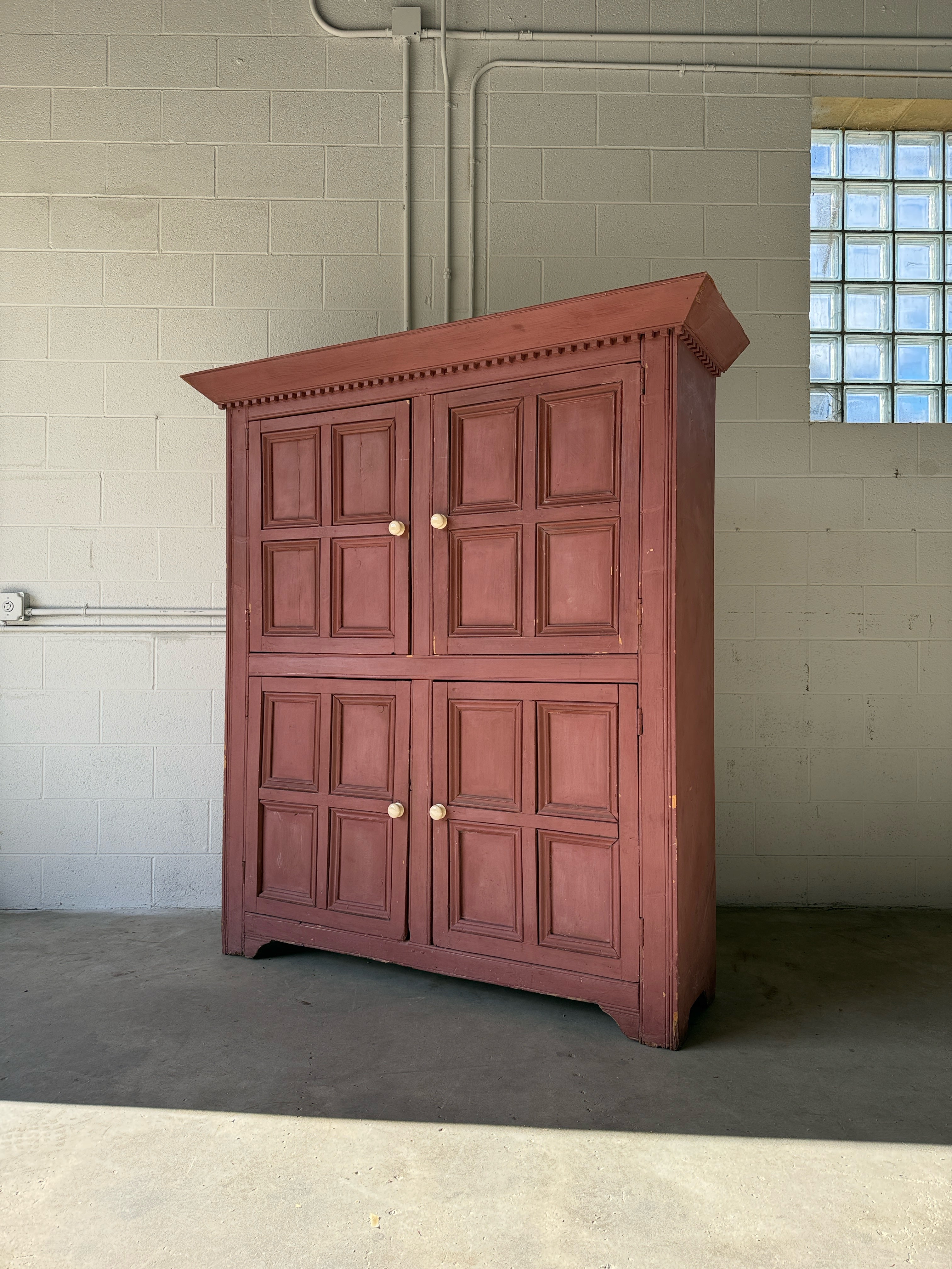 Painted antique pine English larder cupboard or hutch