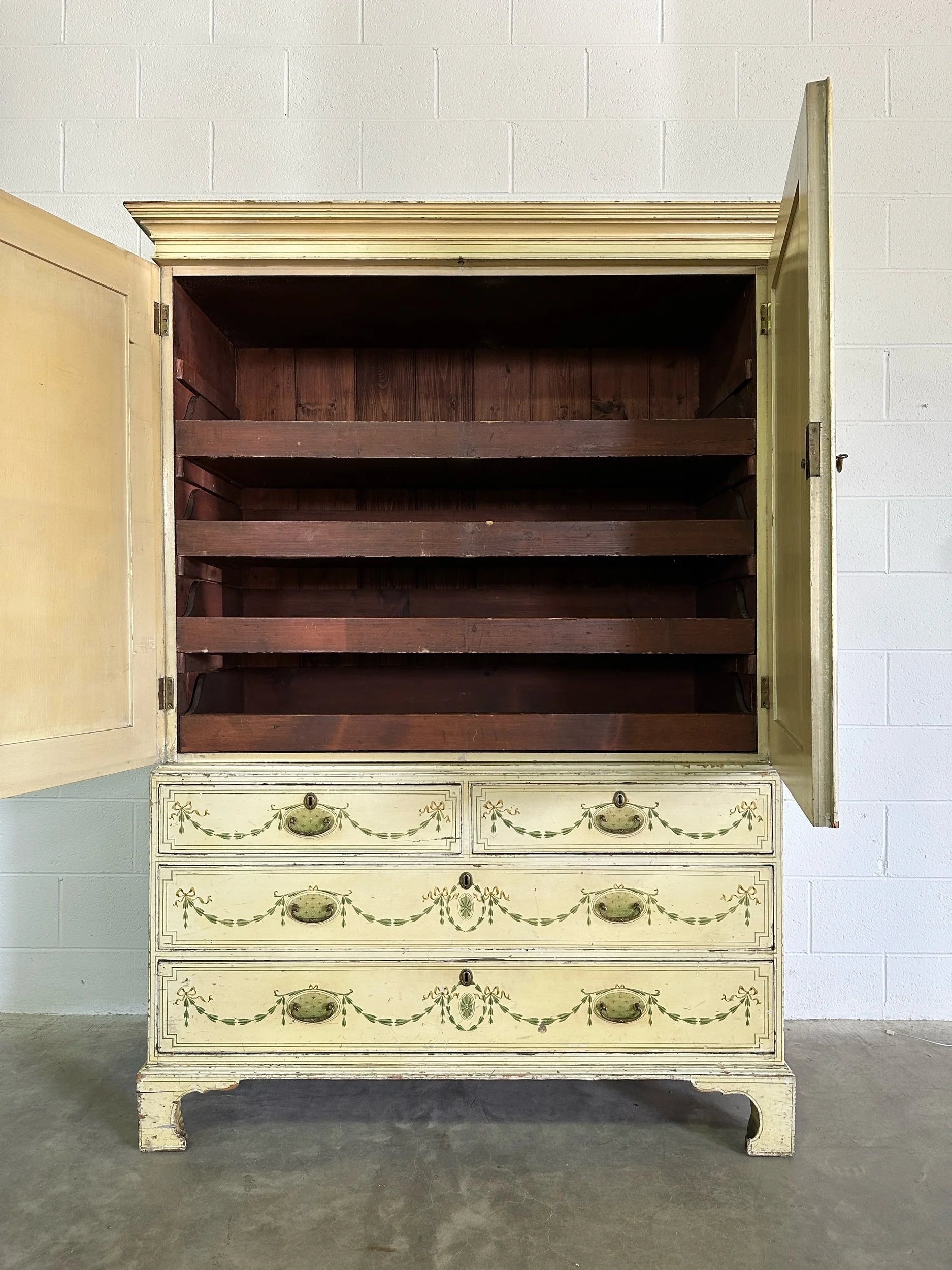 Painted antique pine linen press