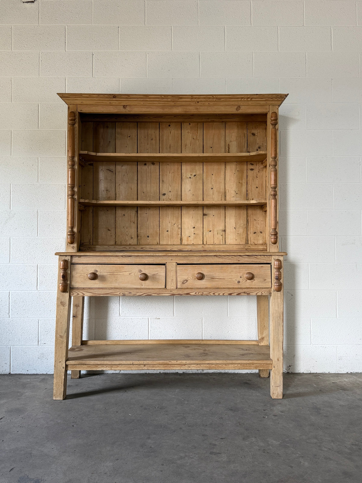 Antique Cornish pine kitchen hutch with open shelving