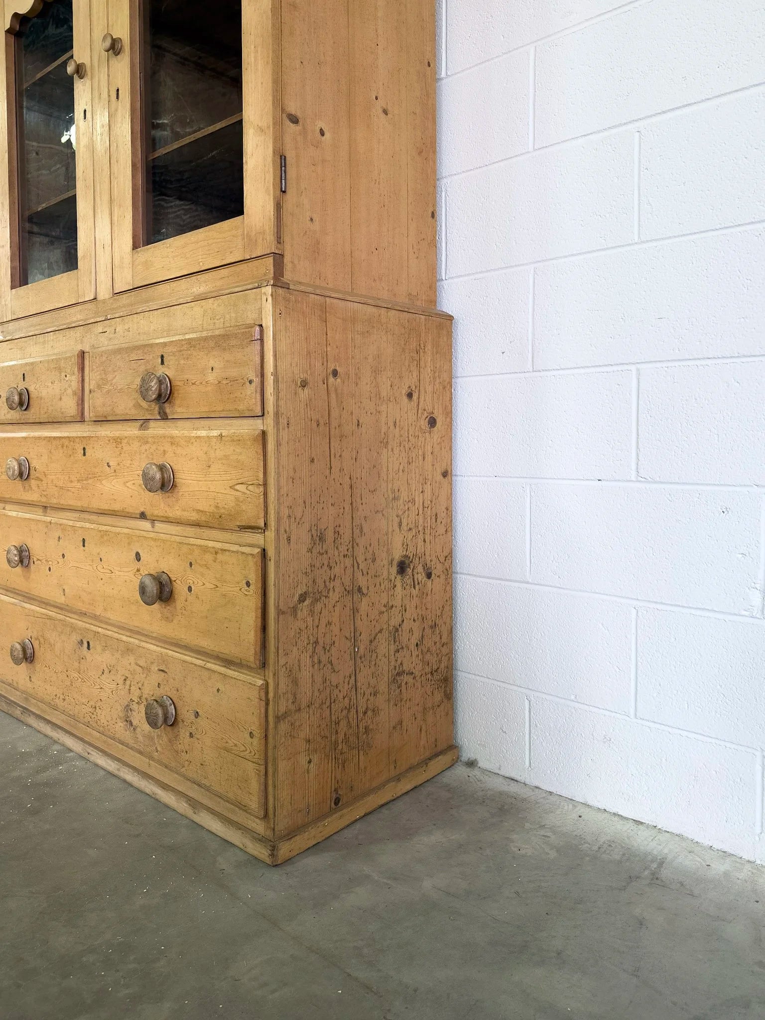 European Antique Pine Hutch - Vintage Storage Cabinet