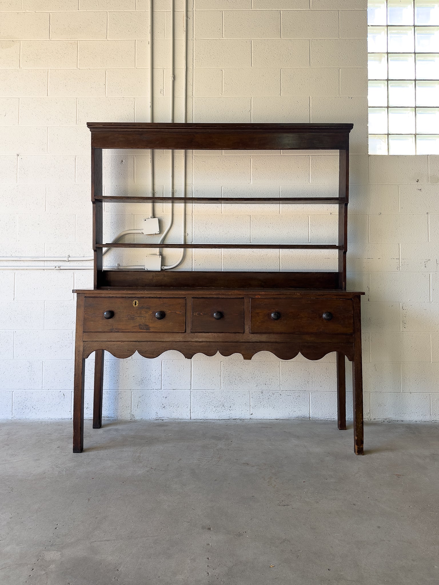 Antique English stained pine kitchen dresser