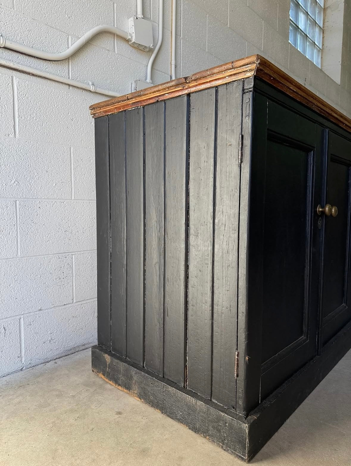 Painted black antique pine sideboard with natural pine top