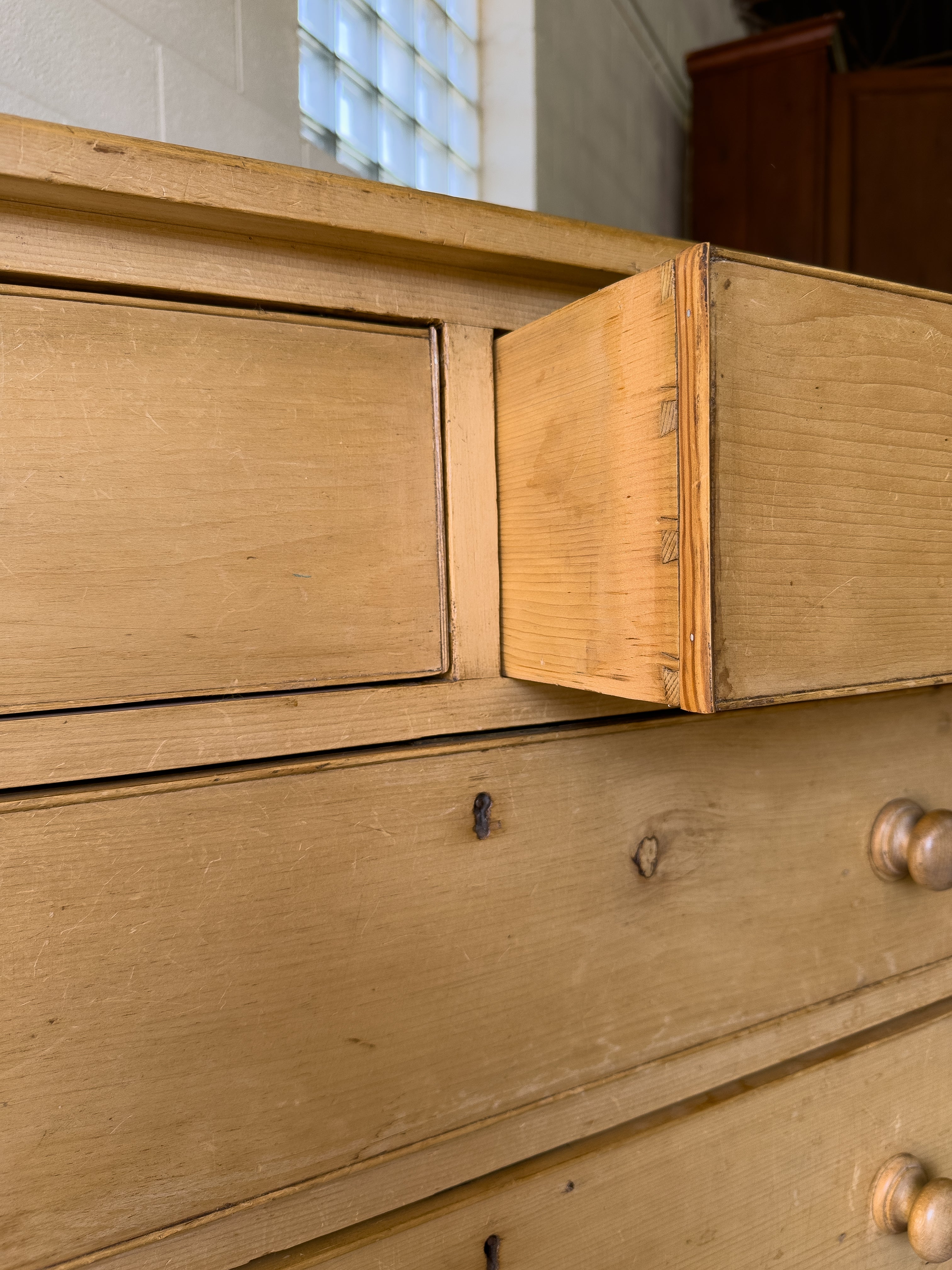 Antique English pine dresser on bracket feet