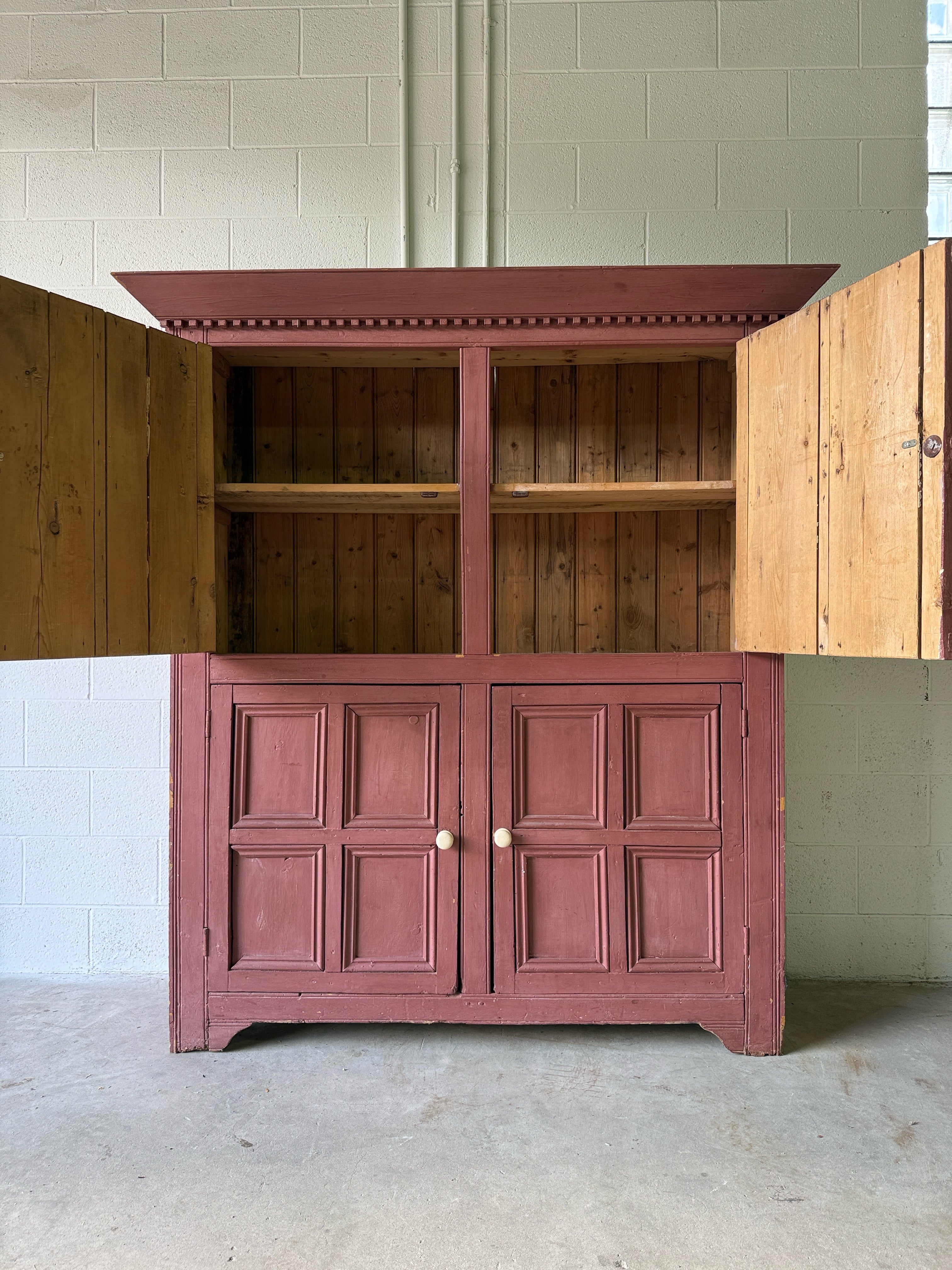 Painted antique pine English larder cupboard or hutch