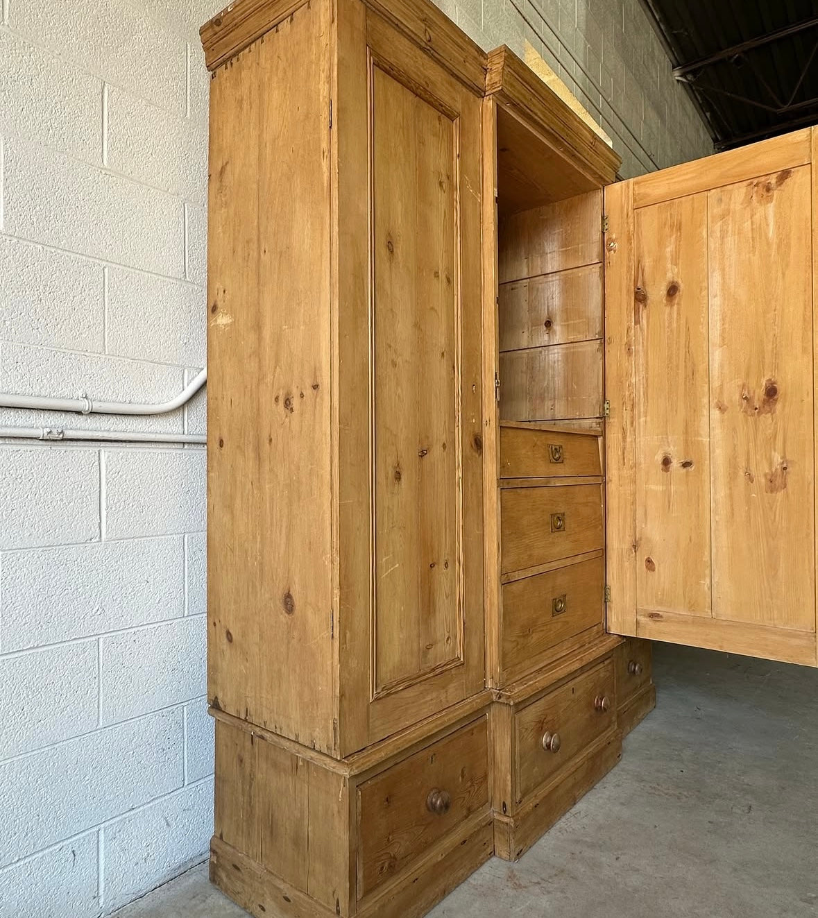 Antique pine triple wardrobe