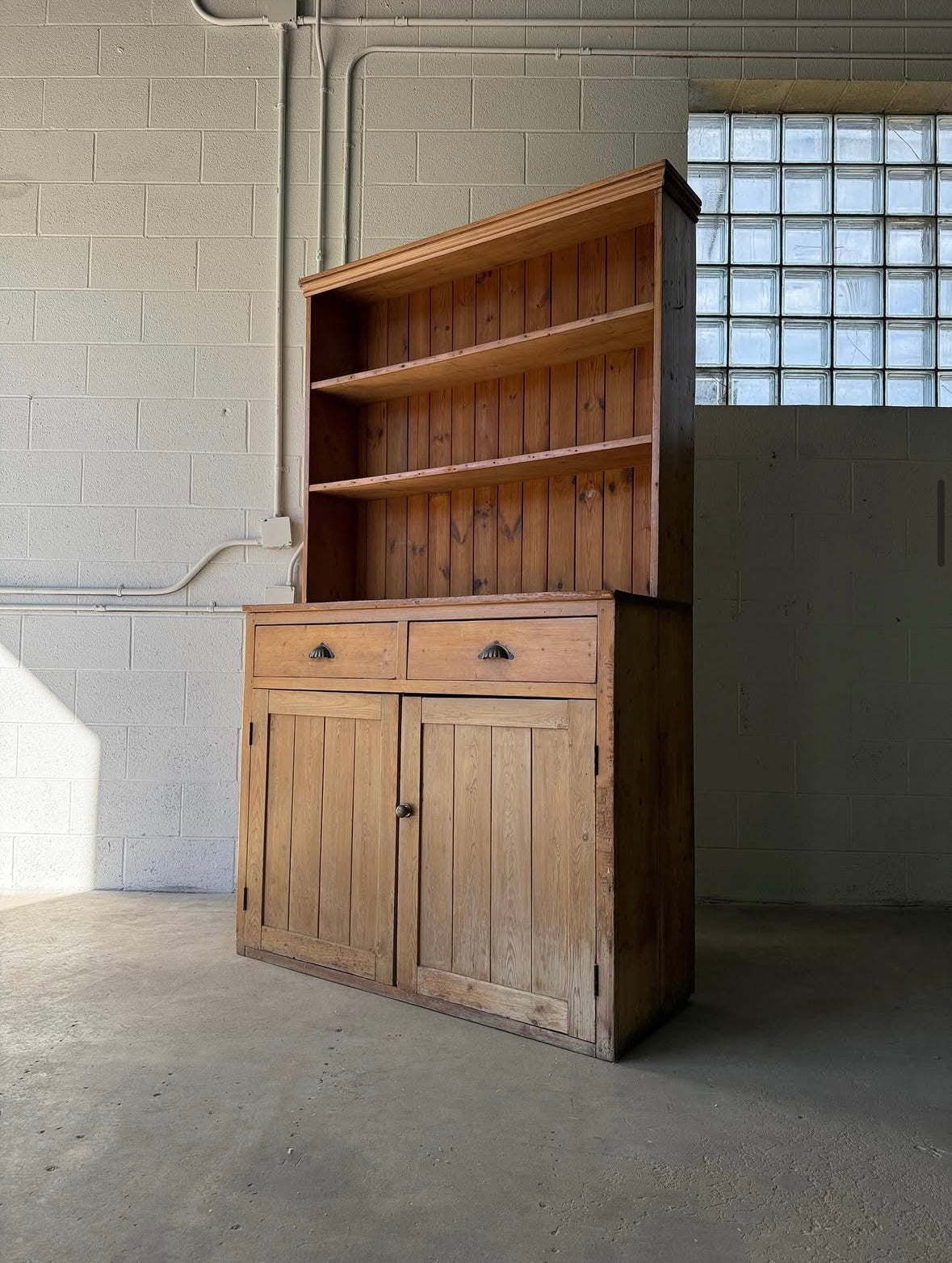 Antique Pine Hutch | Rustic Farmhouse Kitchen Cabinet
