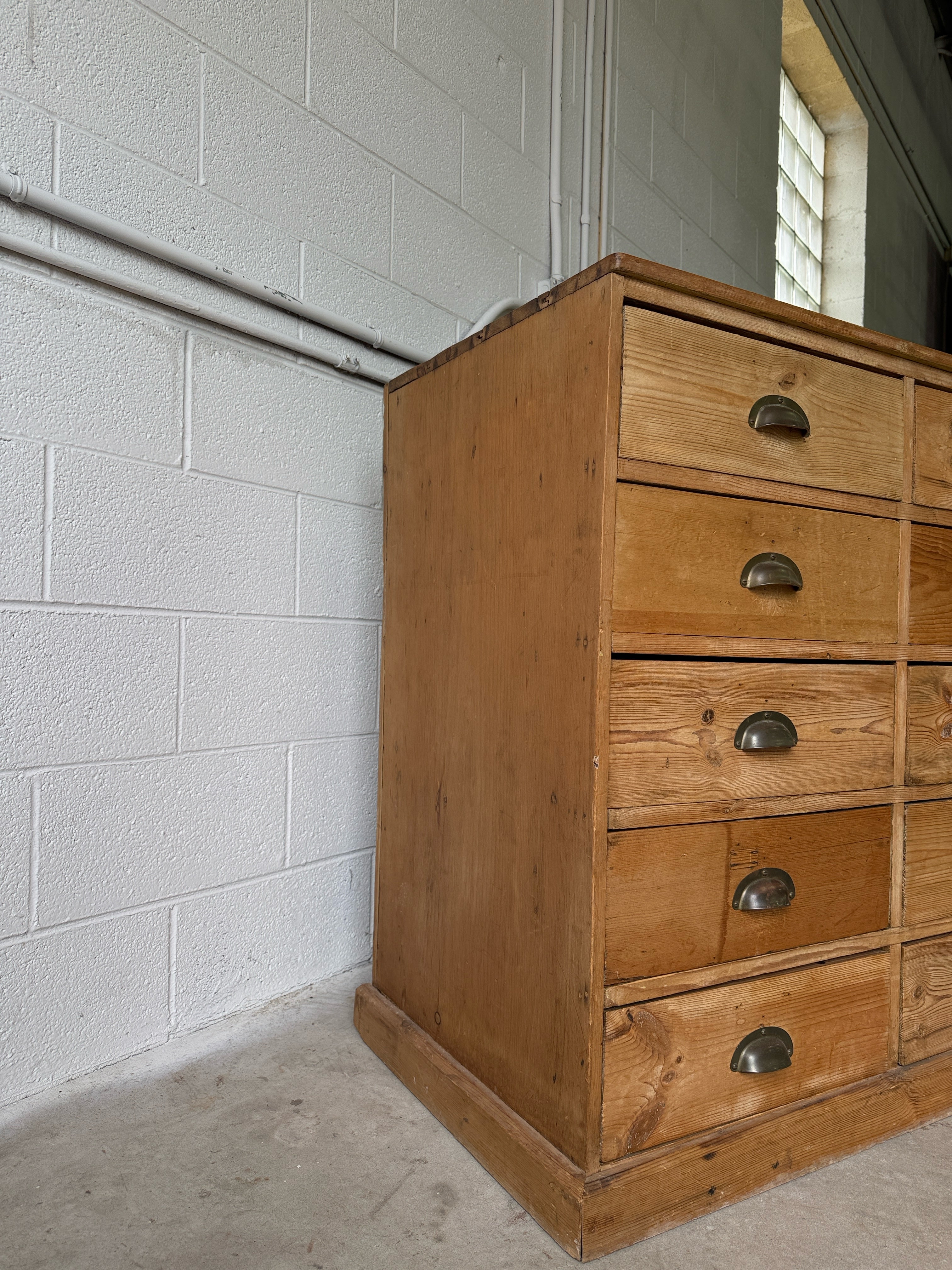Antique European bank of haberdashery drawers