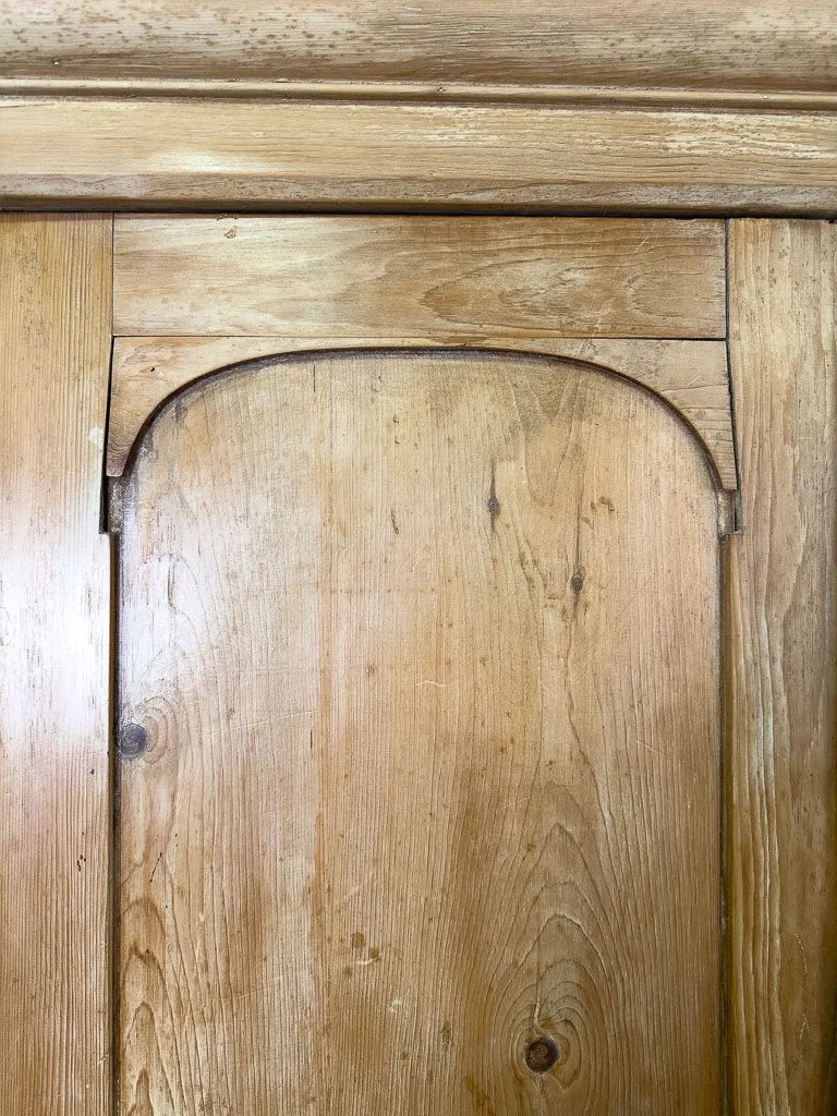 Antique English pine wardrobe or cupboard with a drawer