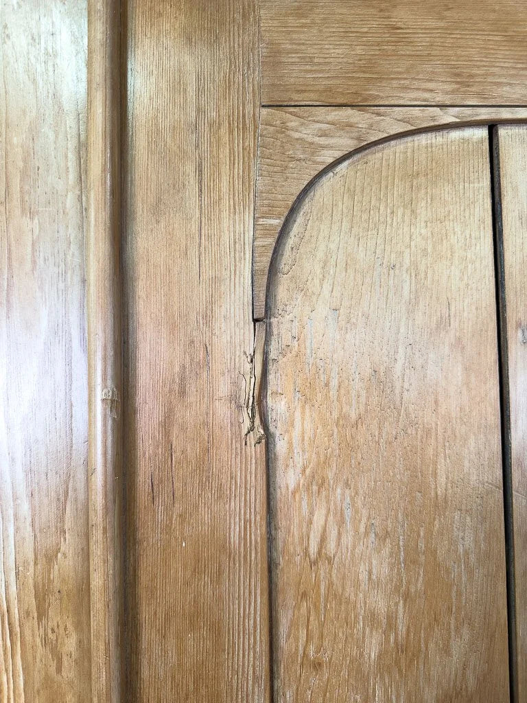 Antique English pine wardrobe or cupboard with a drawer