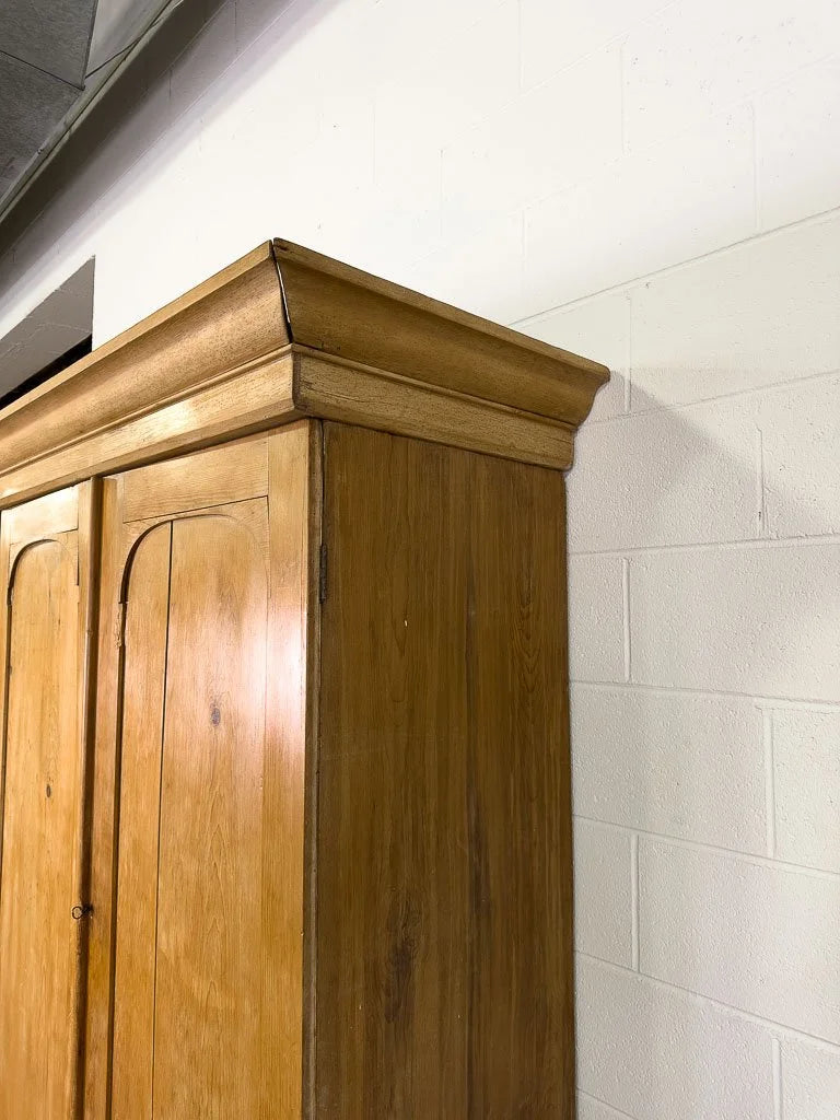 Antique English pine wardrobe or cupboard with a drawer