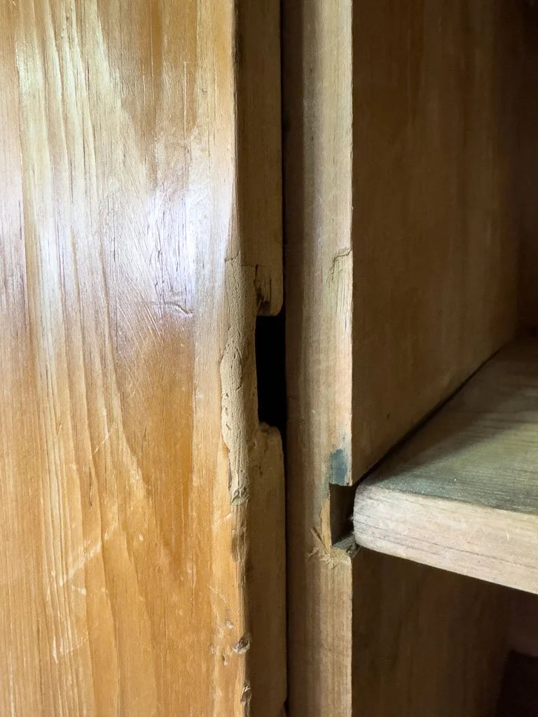 Antique English pine wardrobe or cupboard with a drawer