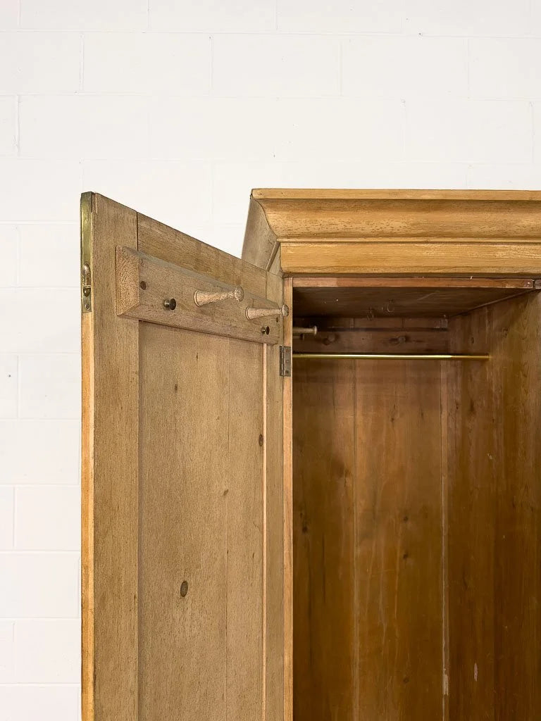 Antique English pine wardrobe or cupboard with a drawer
