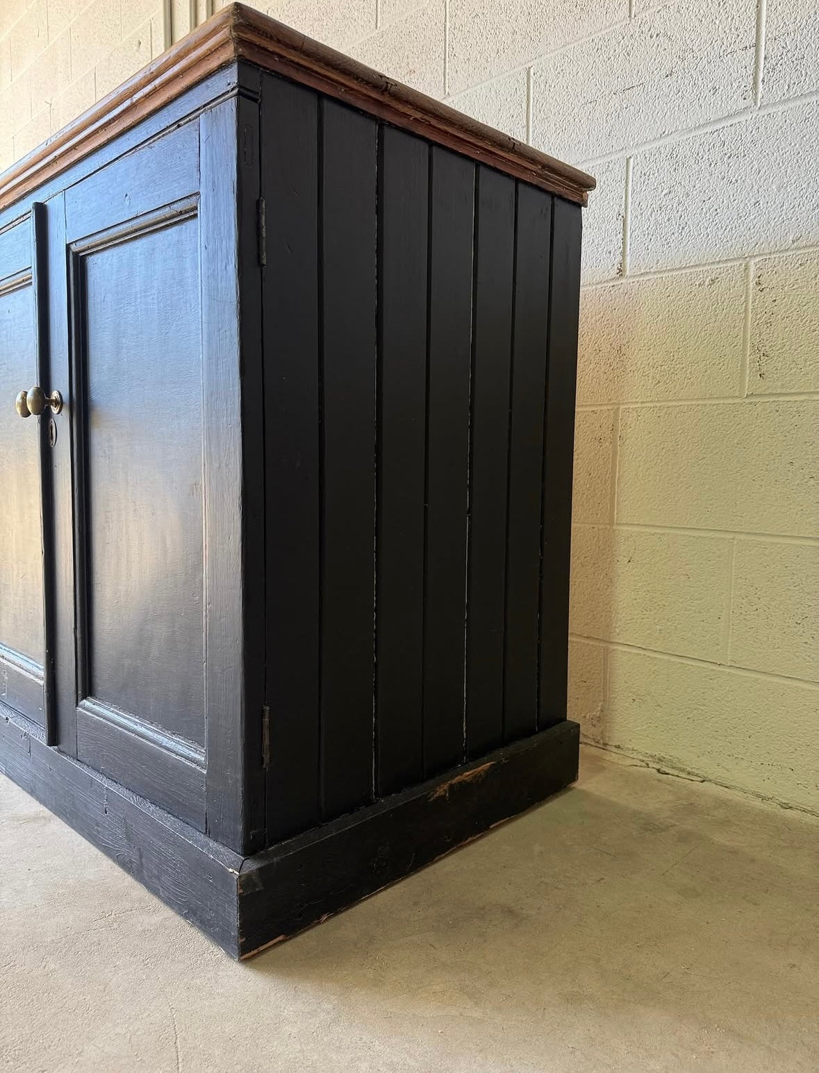 Painted black antique pine sideboard with natural pine top