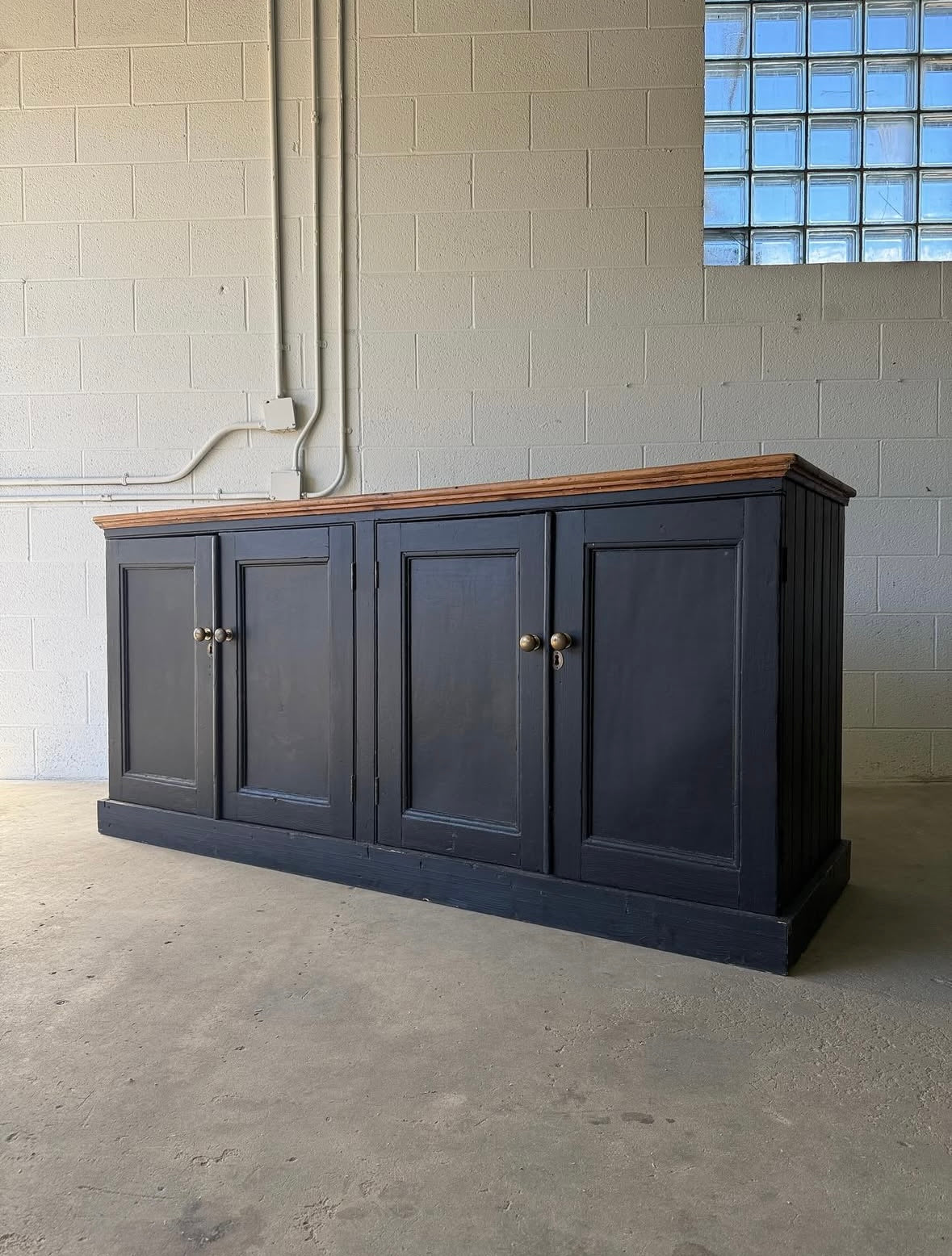 Painted black antique pine sideboard with natural pine top